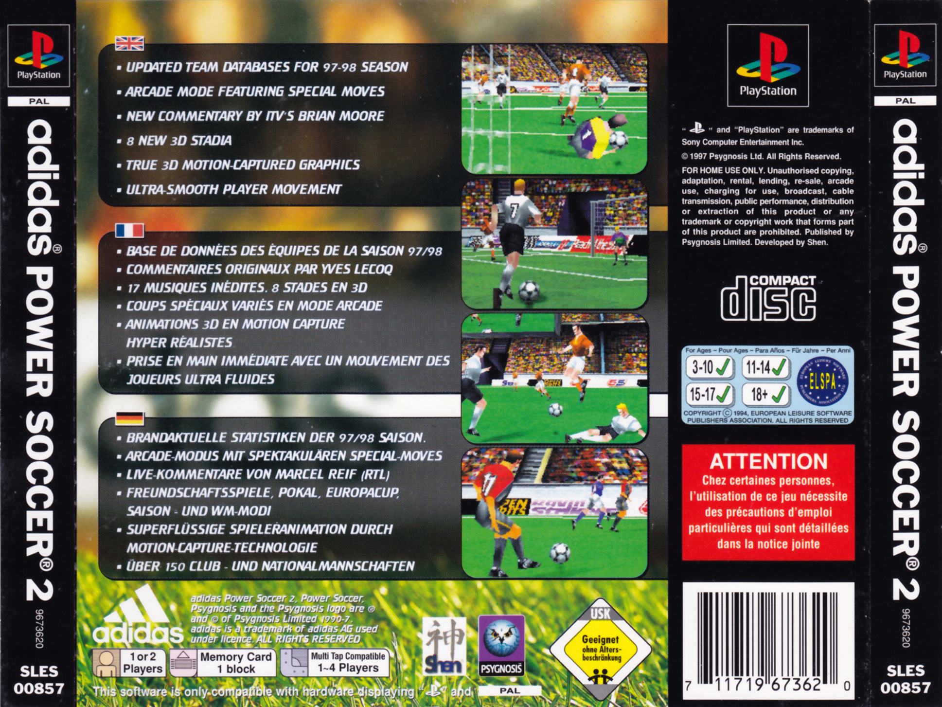 Contraportada de Adidas Power Soccer 2 · EU