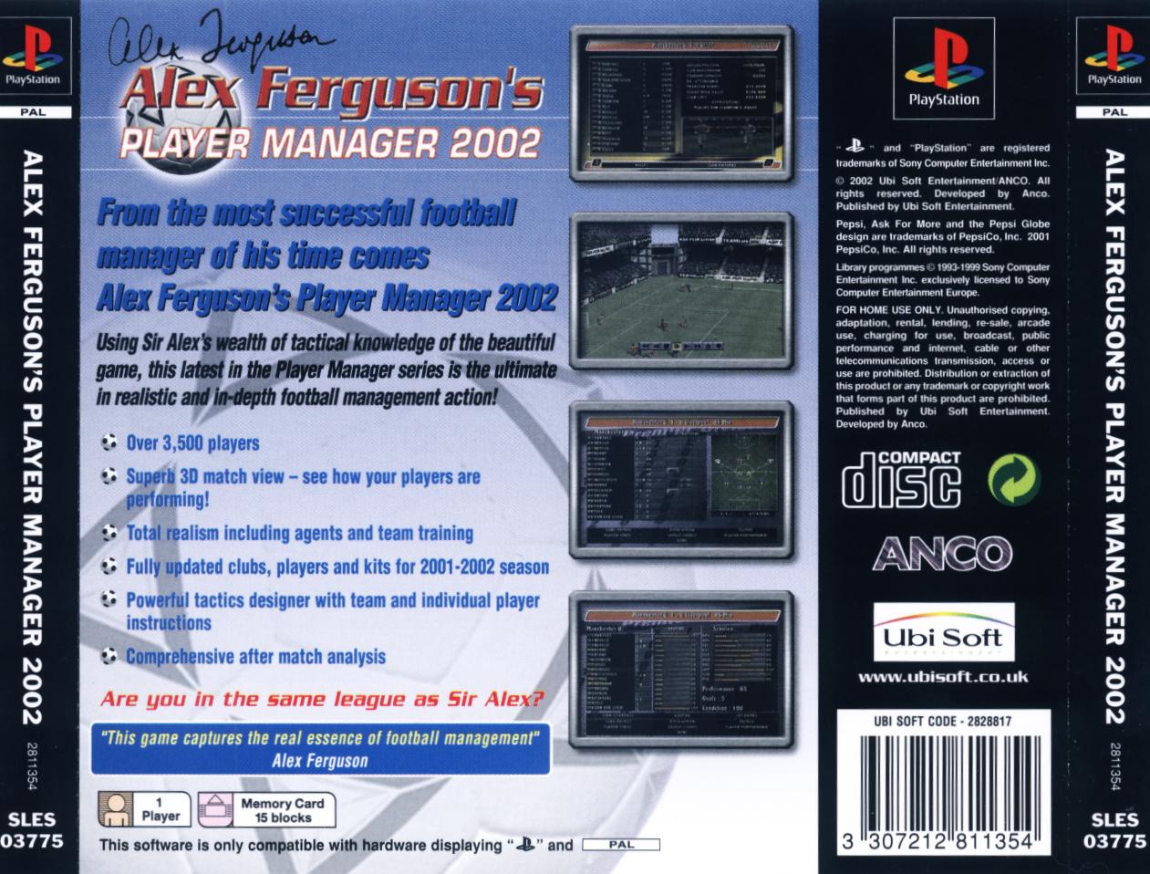 Contraportada de Alex Ferguson's Player Manager 2002 · EU