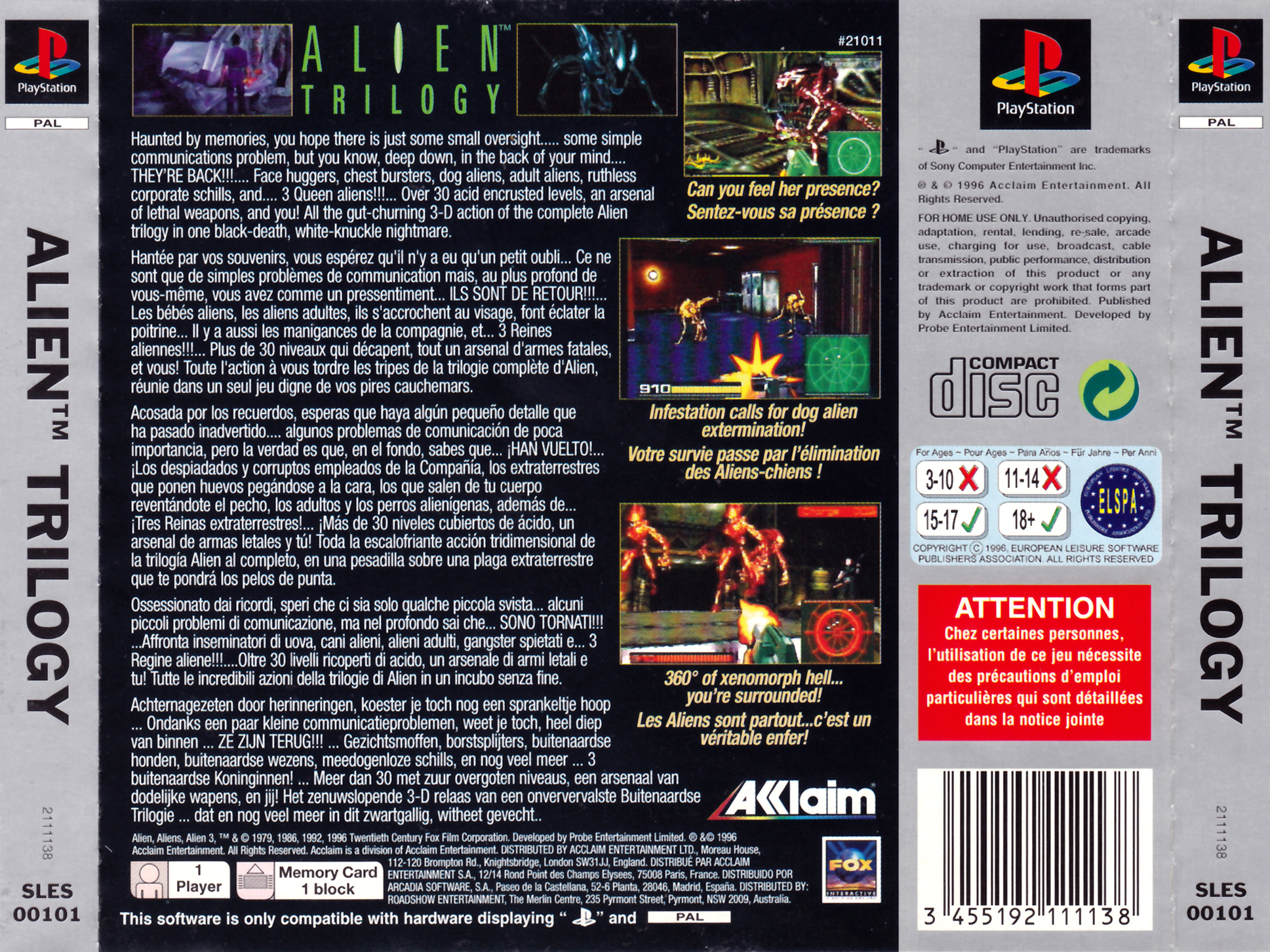 Contraportada · Platinum de Alien Trilogy · EU