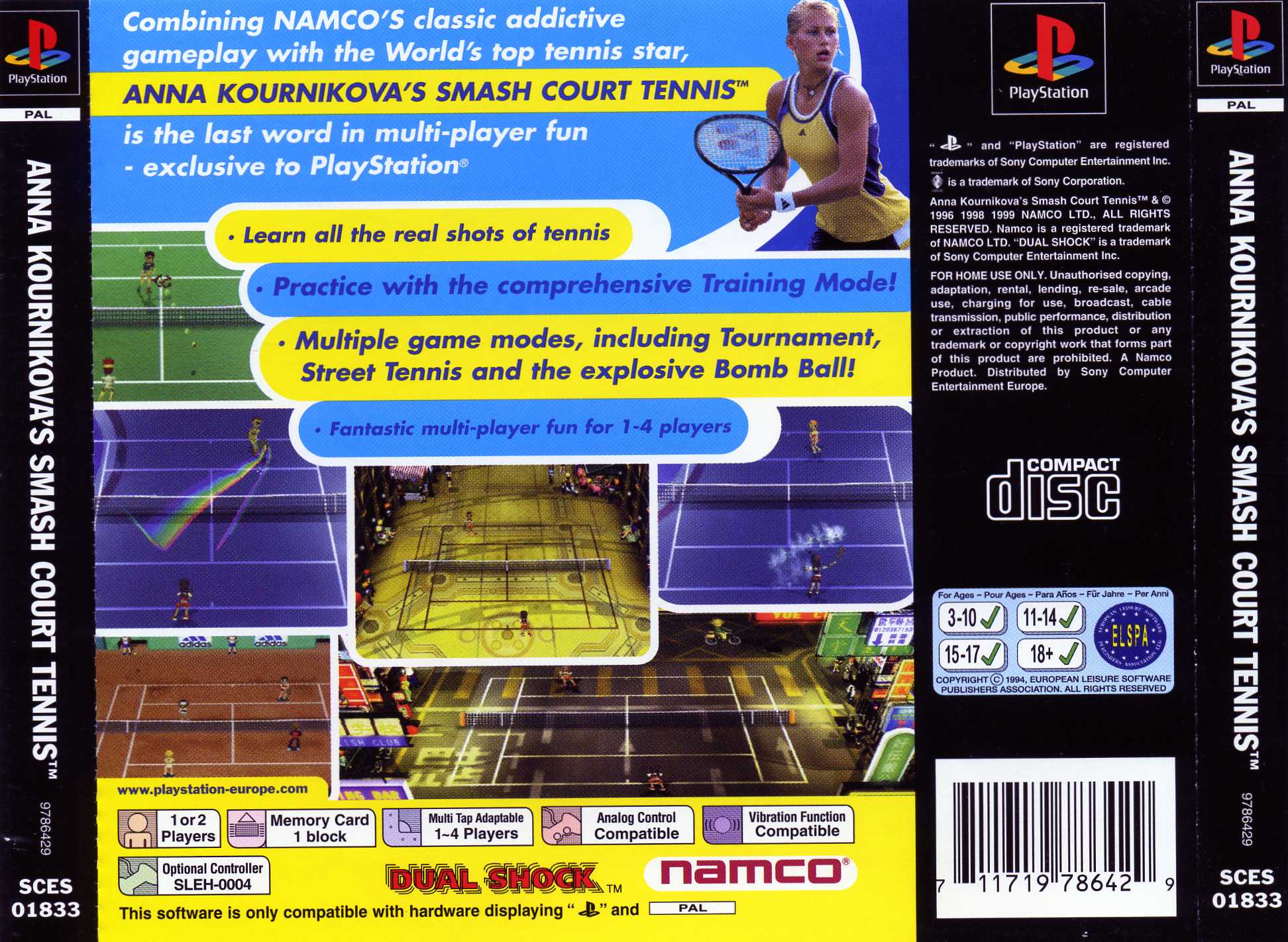 Contraportada de Anna Kournikova's Smash Court Tennis · EU