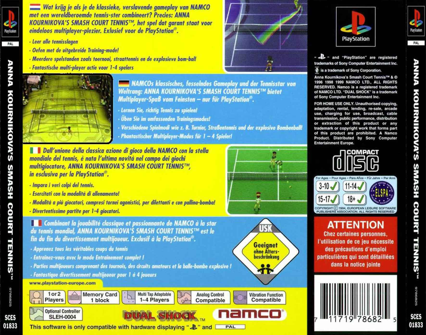 Contraportada de Anna Kournikova's Smash Court Tennis · EU