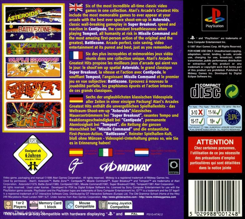 Contraportada de Arcade's Greatest Hits - The Atari Collection 1 · EU