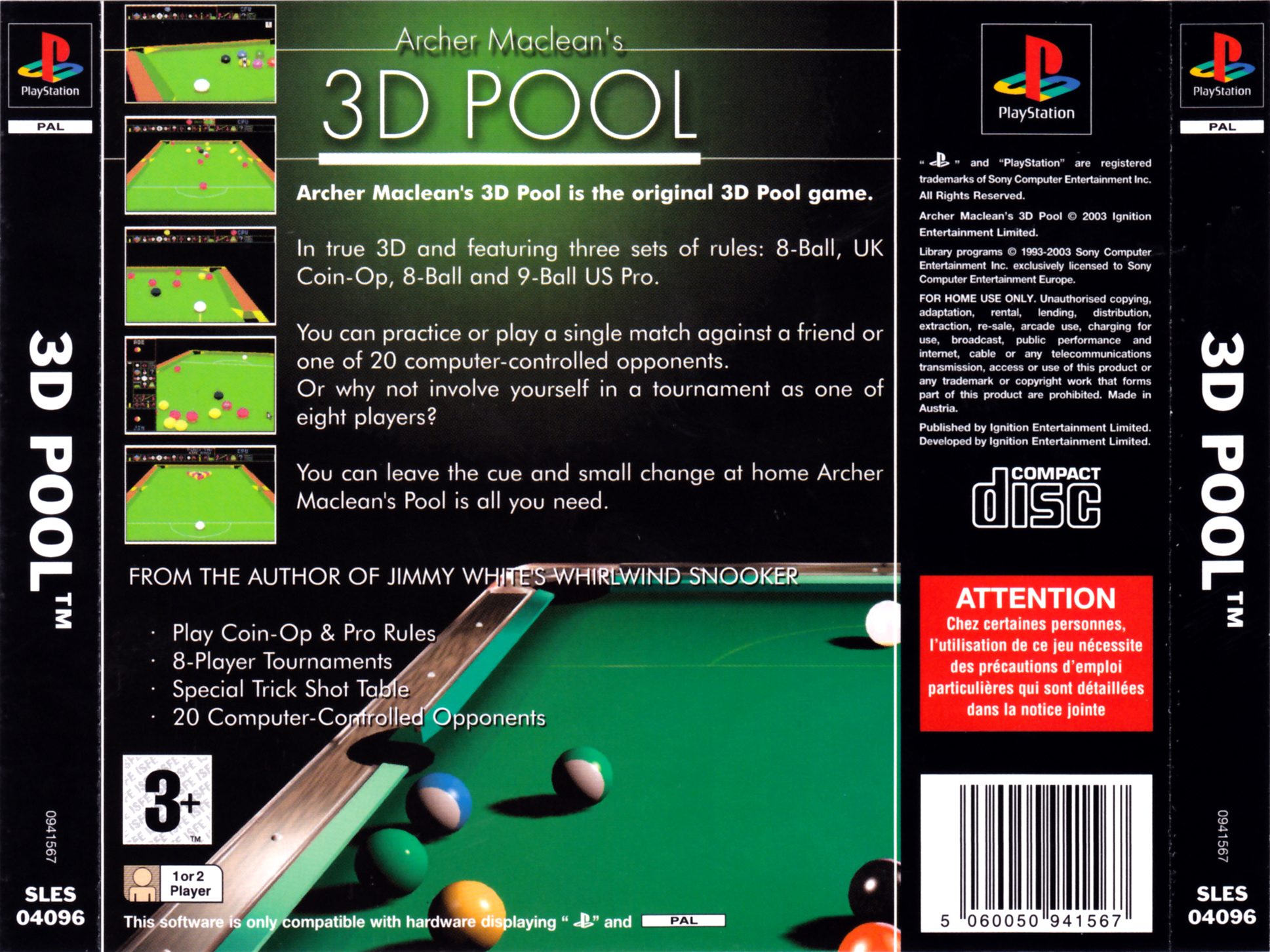 Contraportada de Archer Maclean's 3D Pool · EU