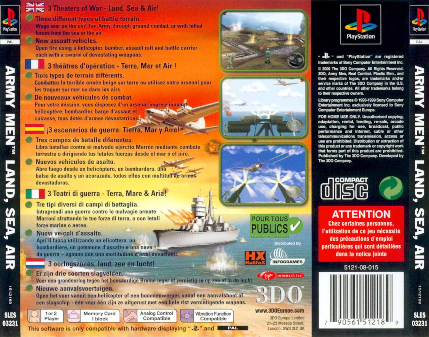 Contraportada de Army Men Land, Sea, Air · EU
