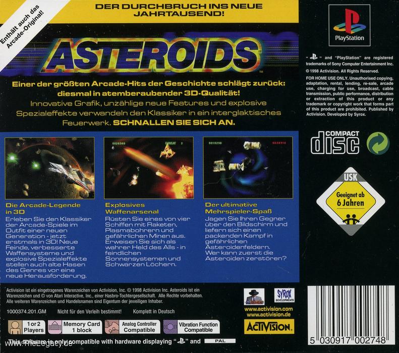 Contraportada de Asteroids · DE
