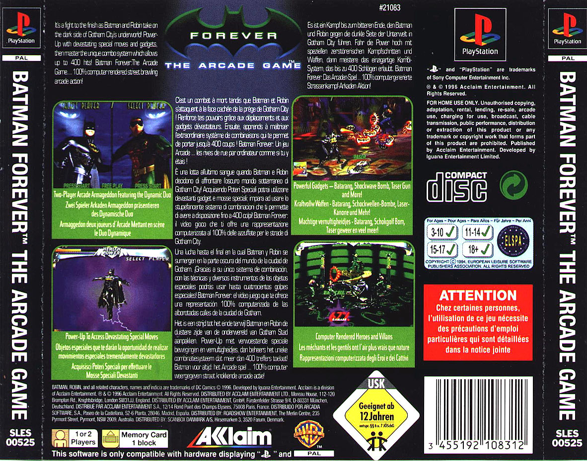Contraportada de Batman Forever - The Arcade Game · EU
