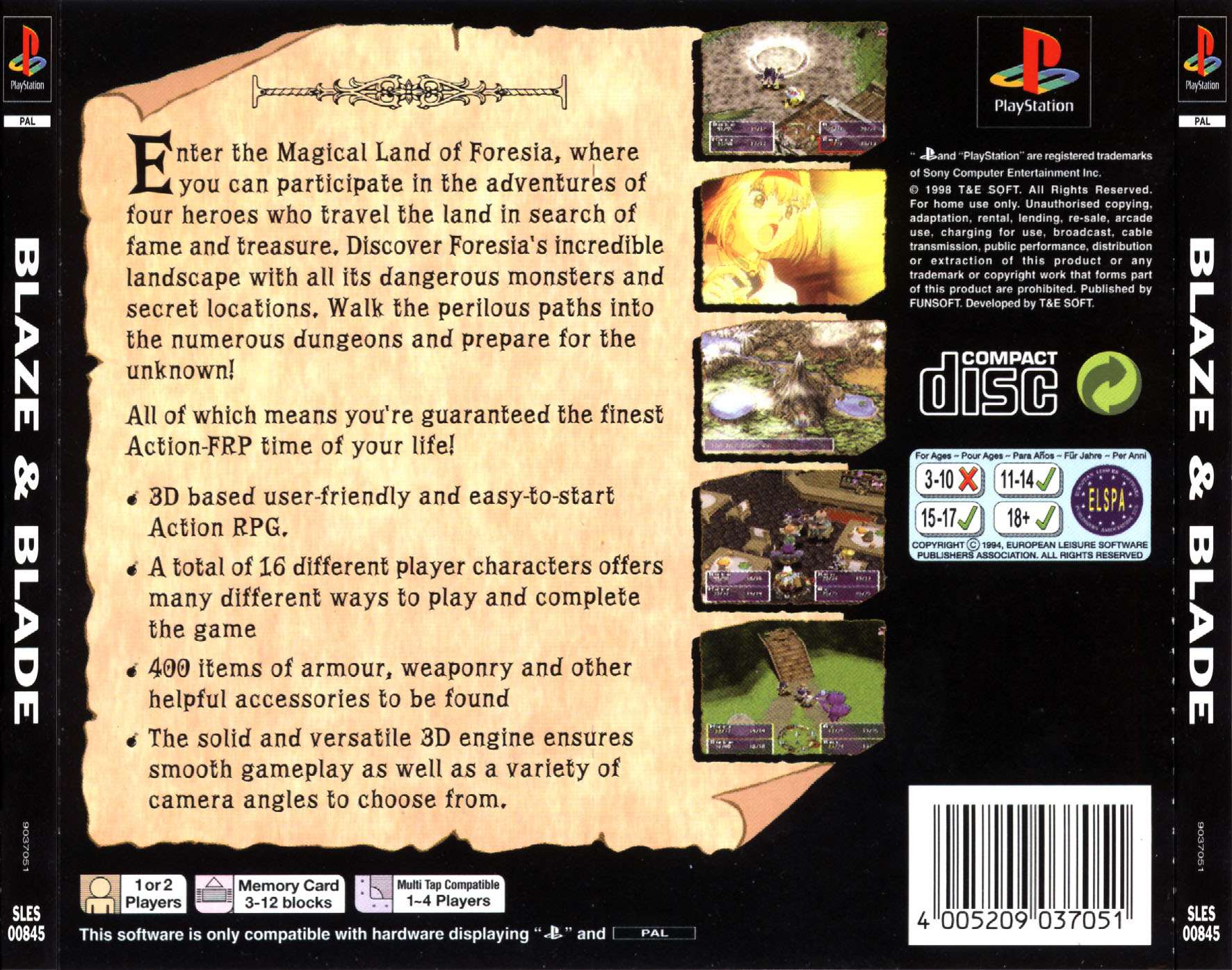 Contraportada de Blaze & Blade - Eternal Quest · EU