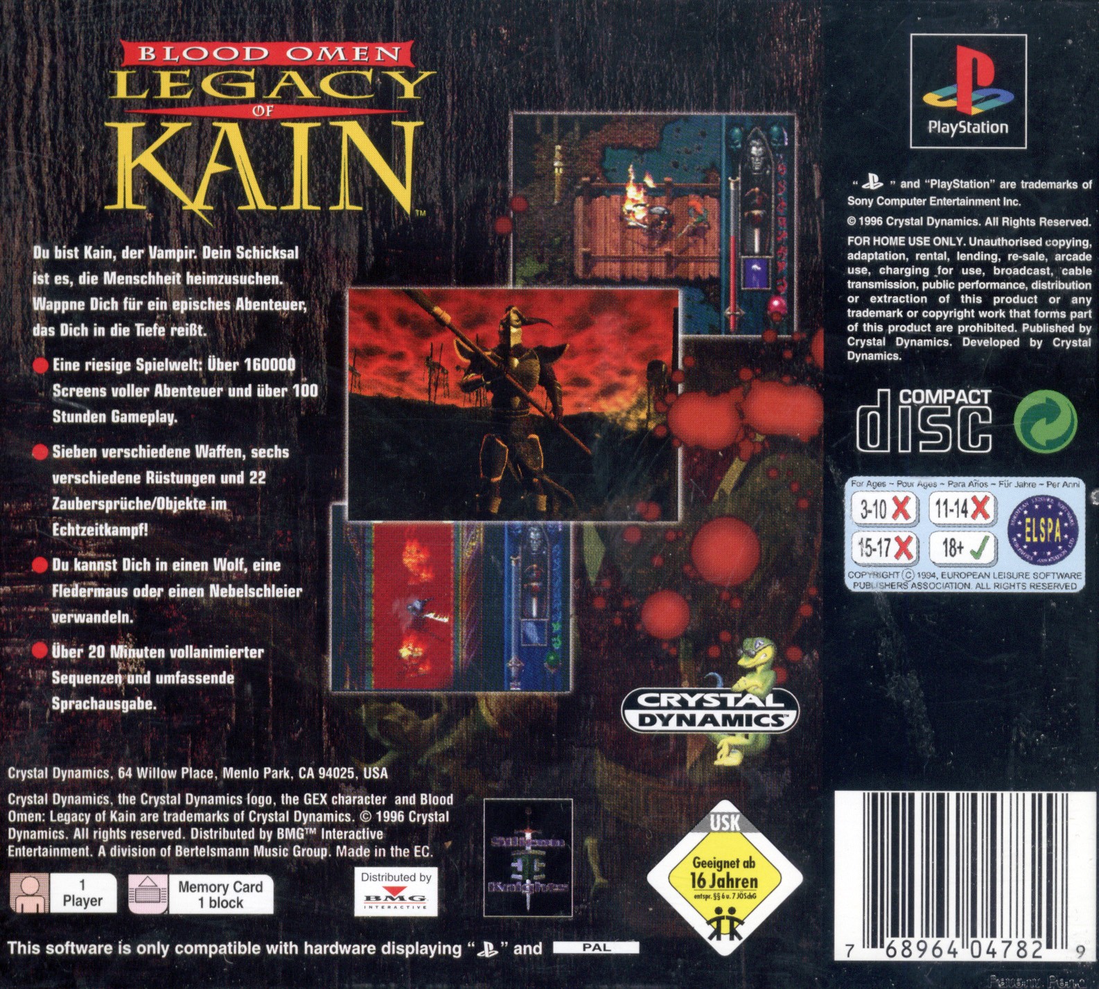Contraportada de Blood Omen - Legacy of Kain · DE