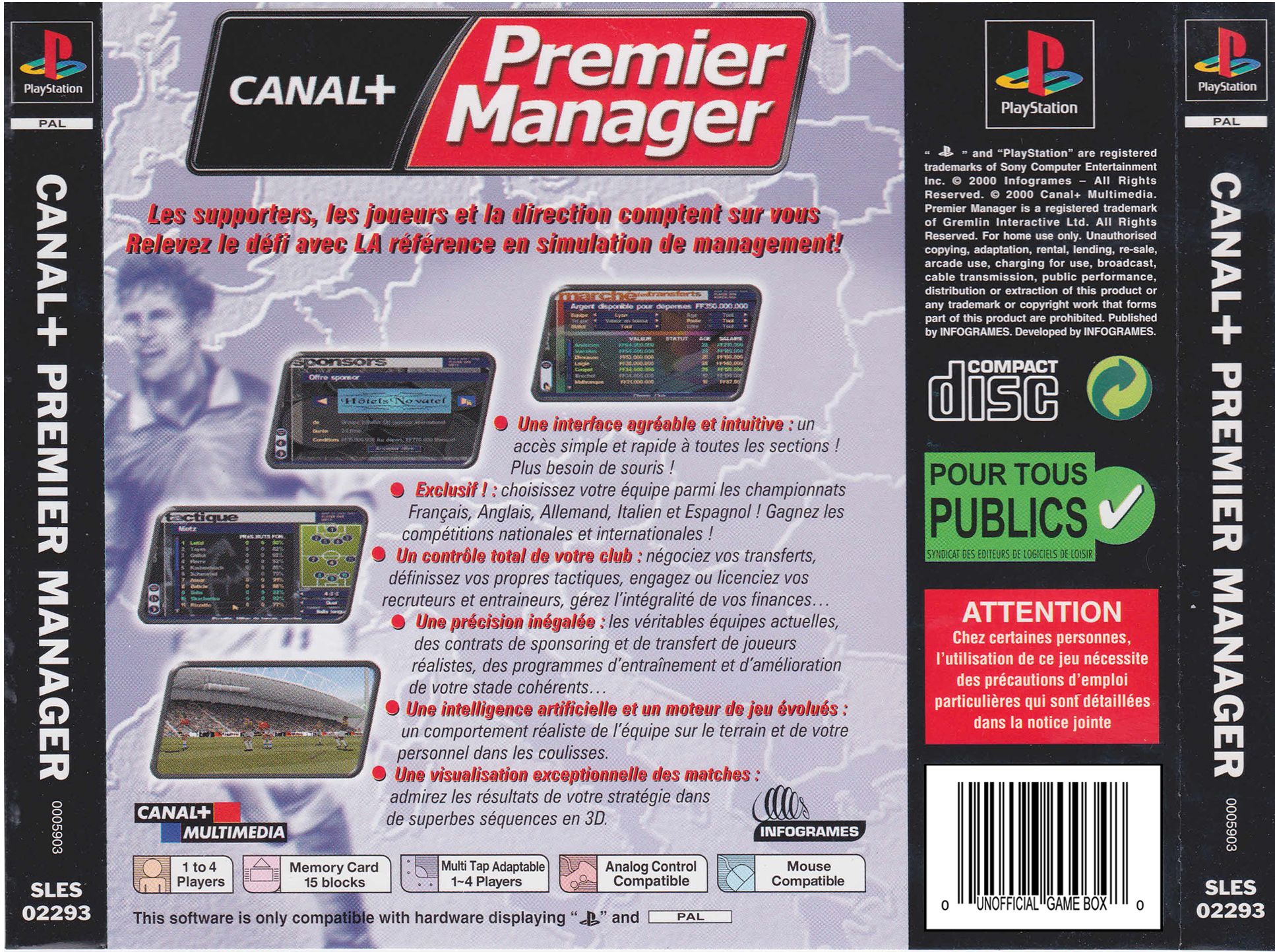 Contraportada de Canal+ Premier Manager · FR
