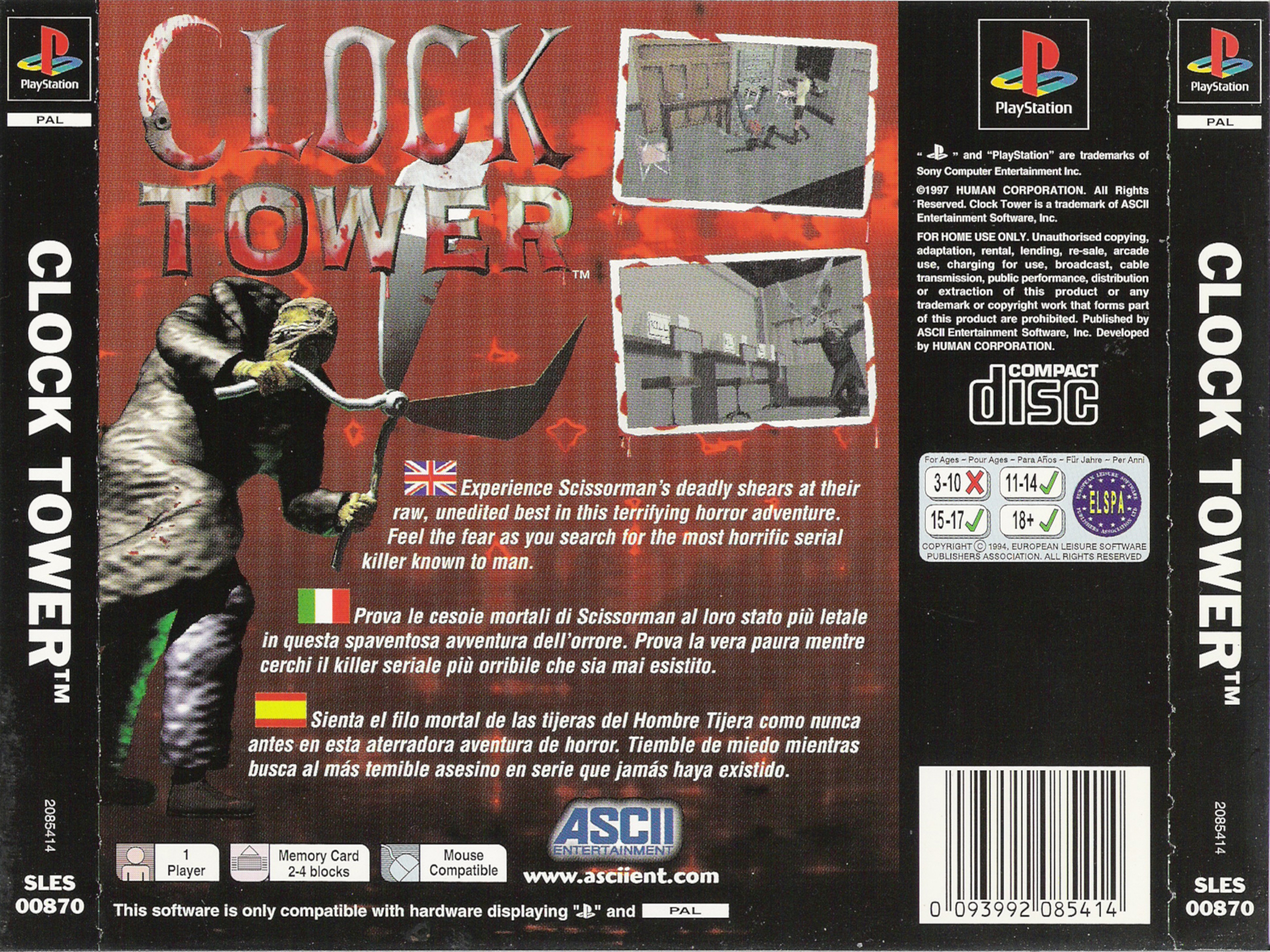 Contraportada de Clock Tower · EU