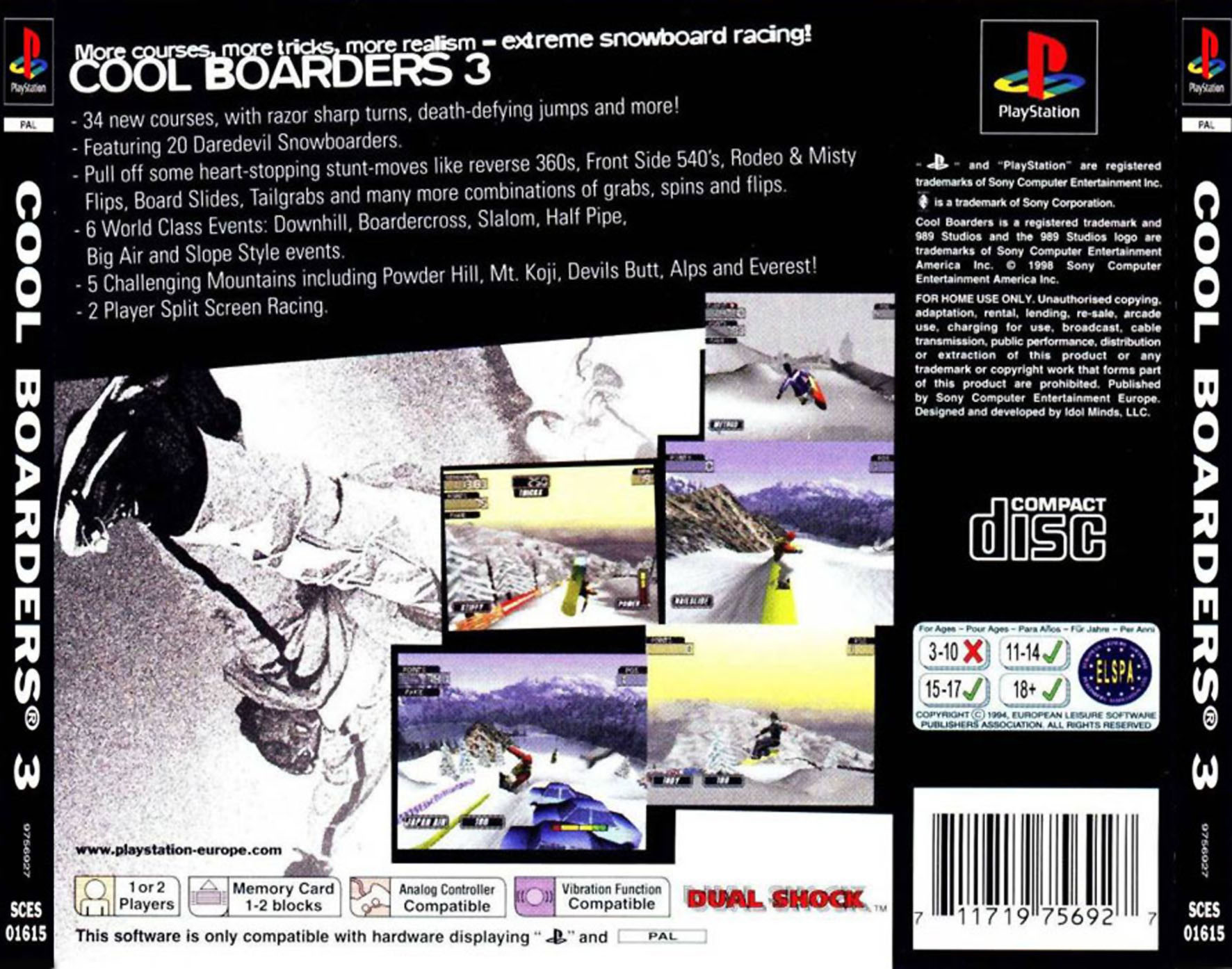 Contraportada de Cool Boarders 3 · EU