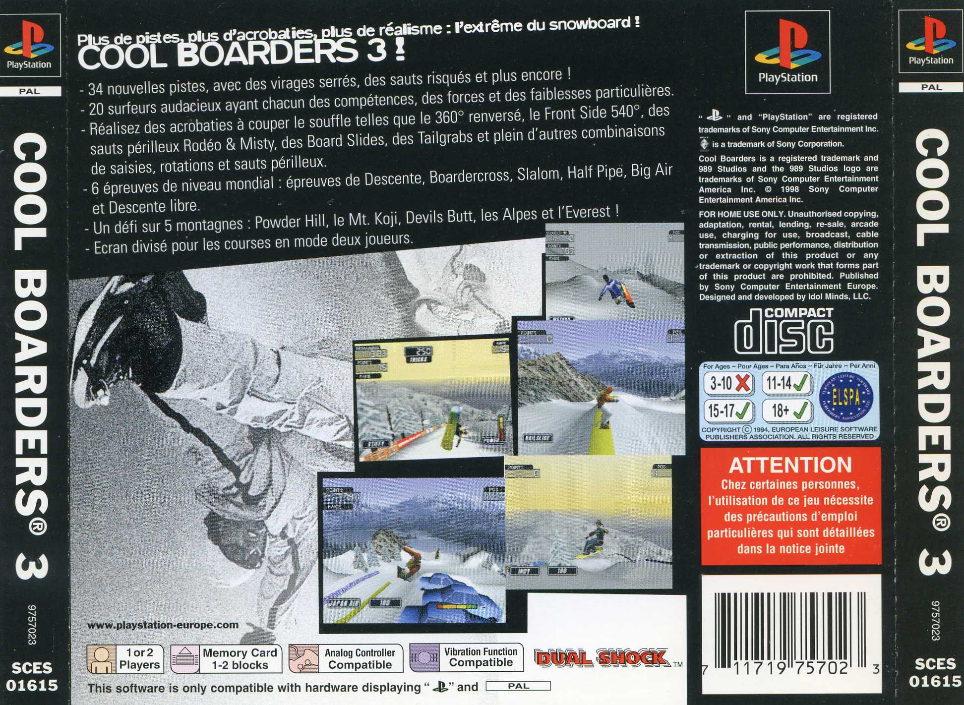 Contraportada de Cool Boarders 3 · FR