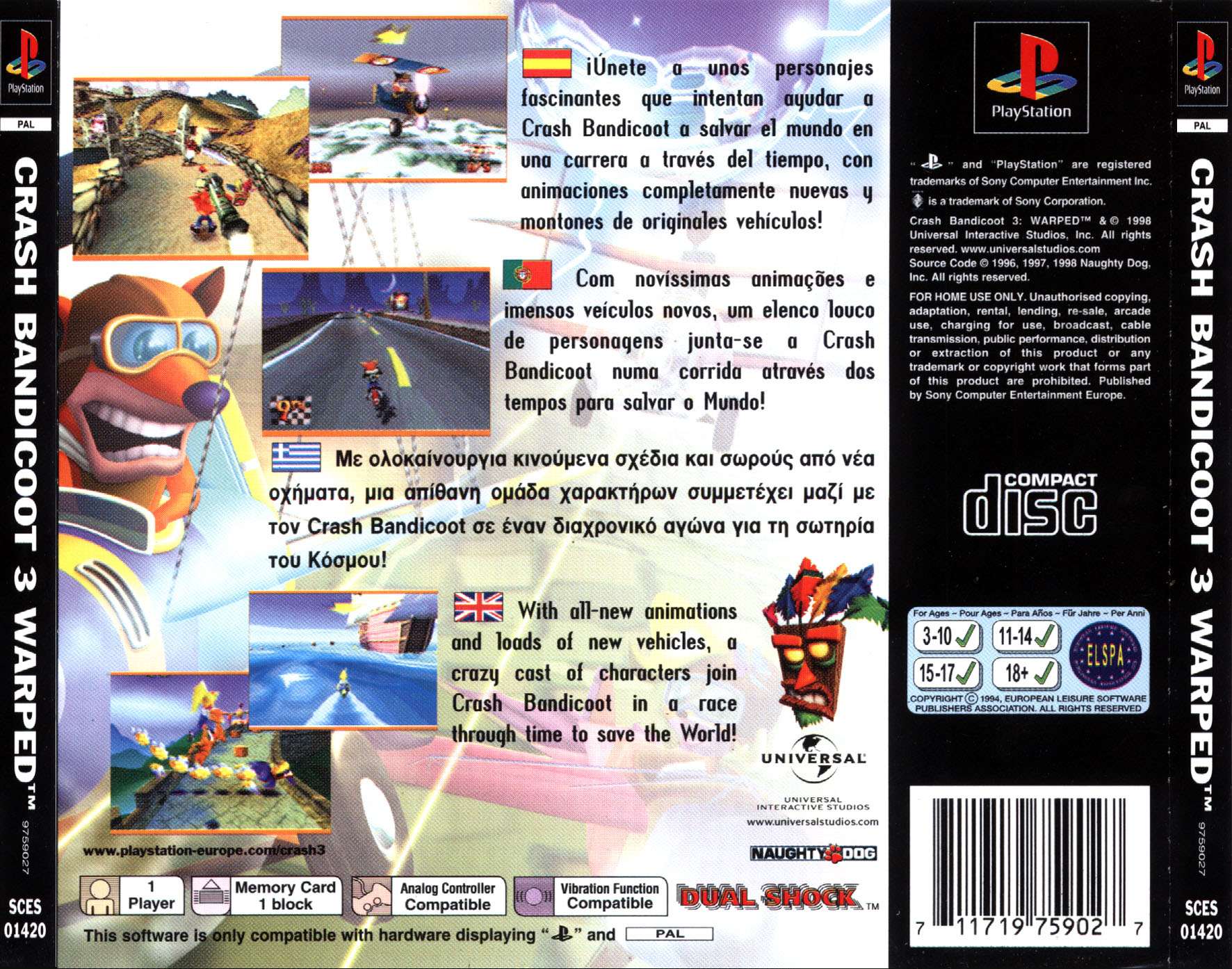 Contraportada de Crash Bandicoot 3 Warped · EU