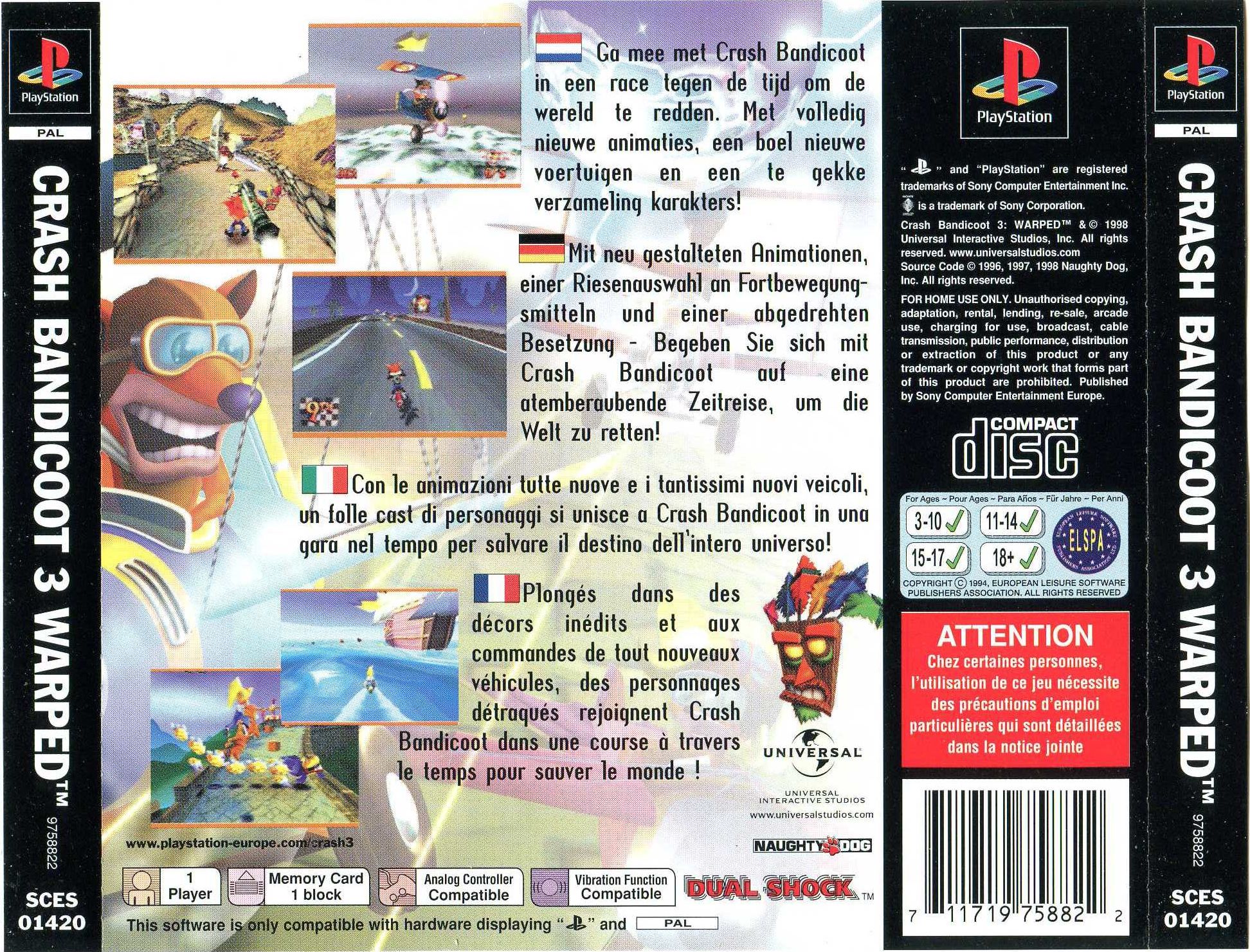Contraportada de Crash Bandicoot 3 Warped · EU