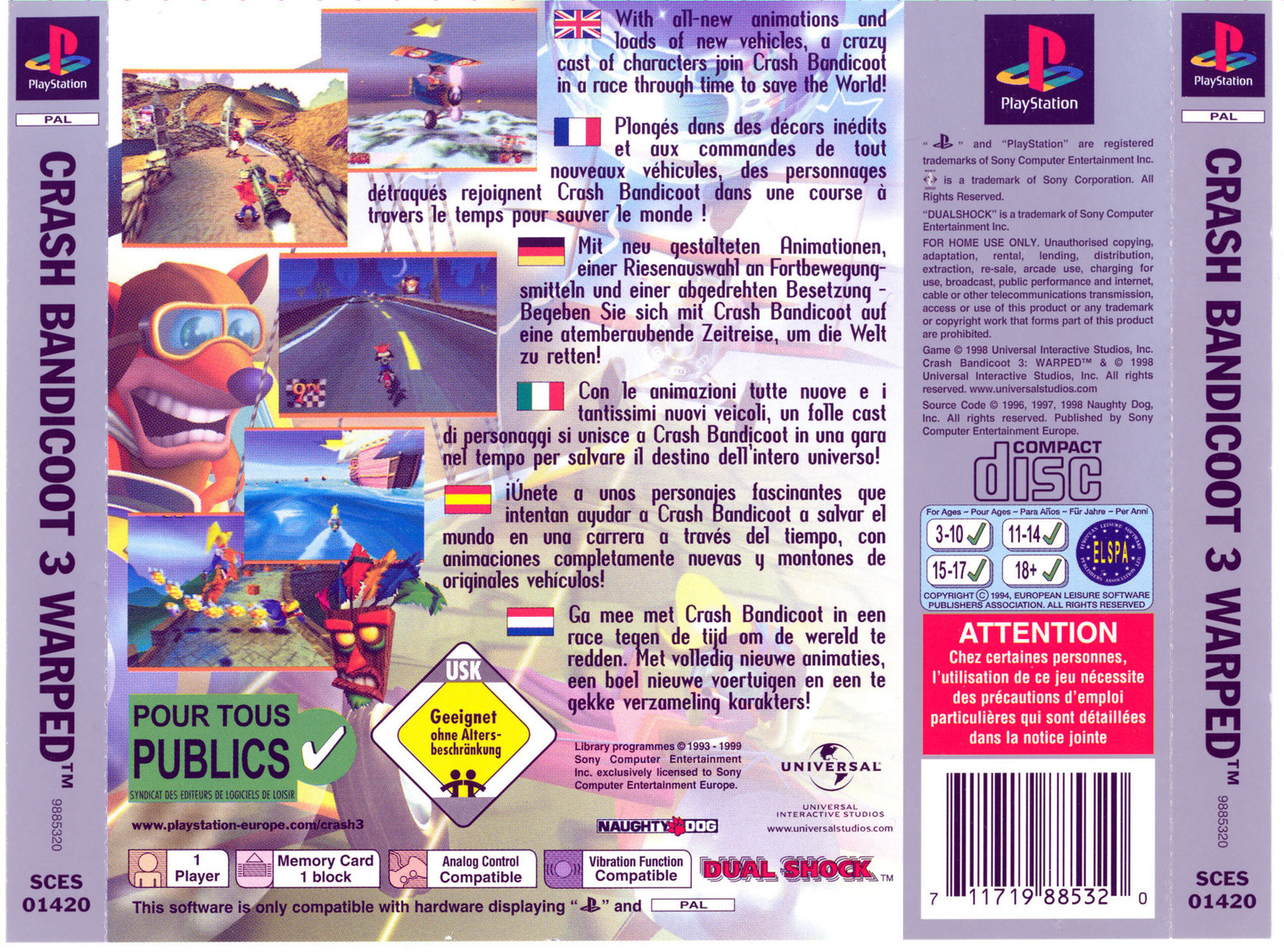 Contraportada · Platinum de Crash Bandicoot 3 Warped · EU