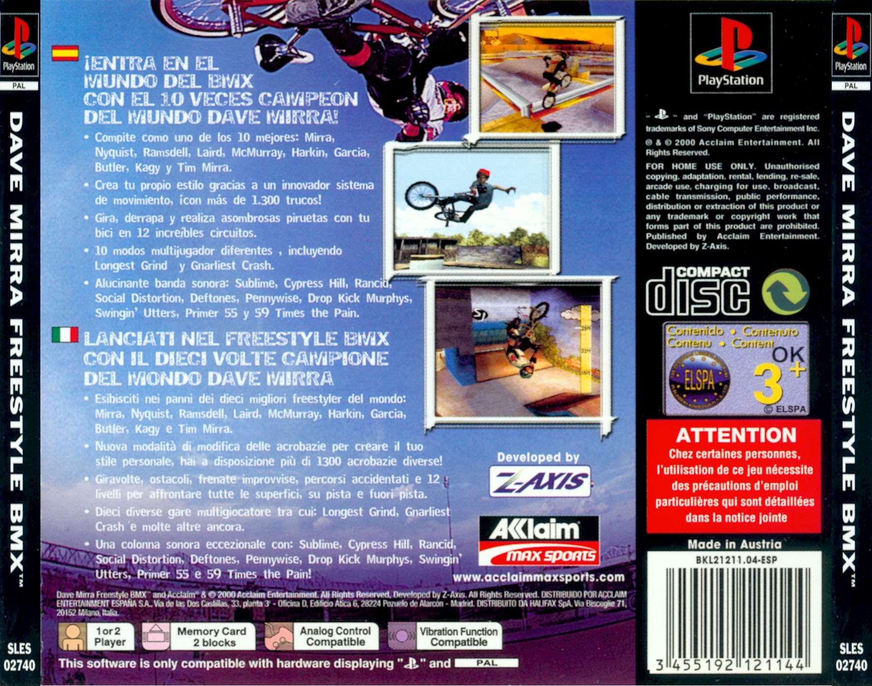 Contraportada de Dave Mirra Freestyle BMX · EU