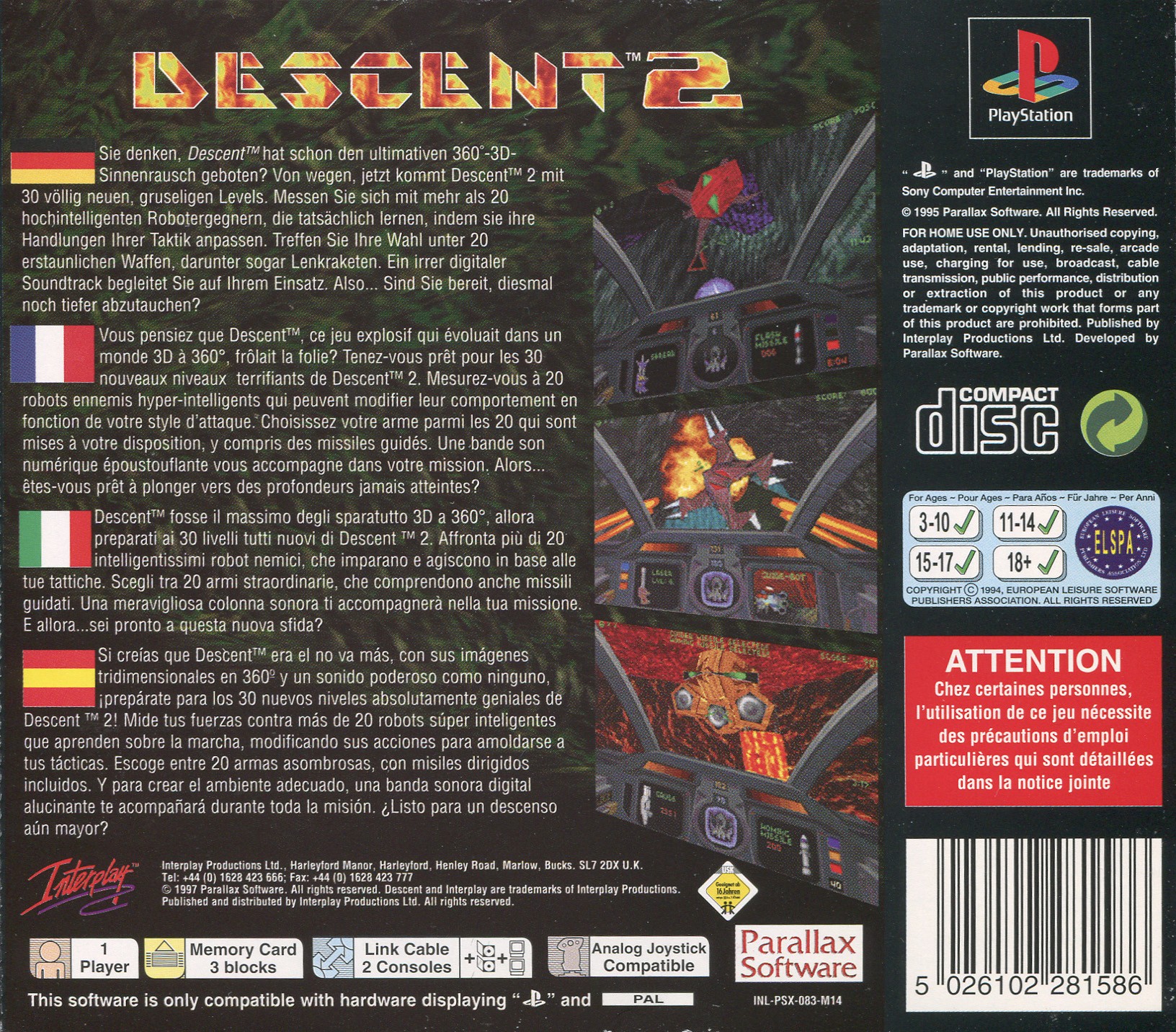 Contraportada de Descent 2 · EU