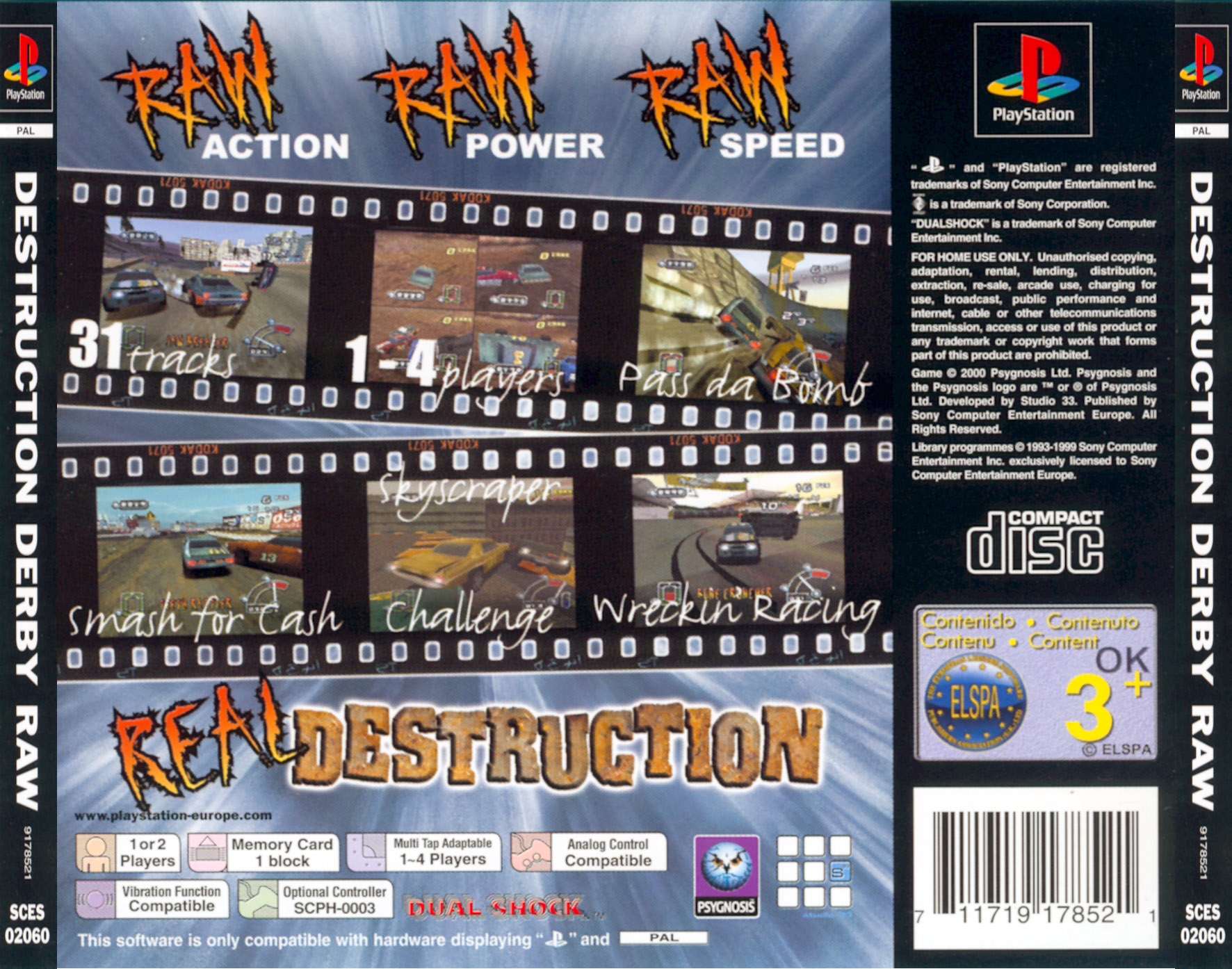 Contraportada de Destruction Derby Raw · EU