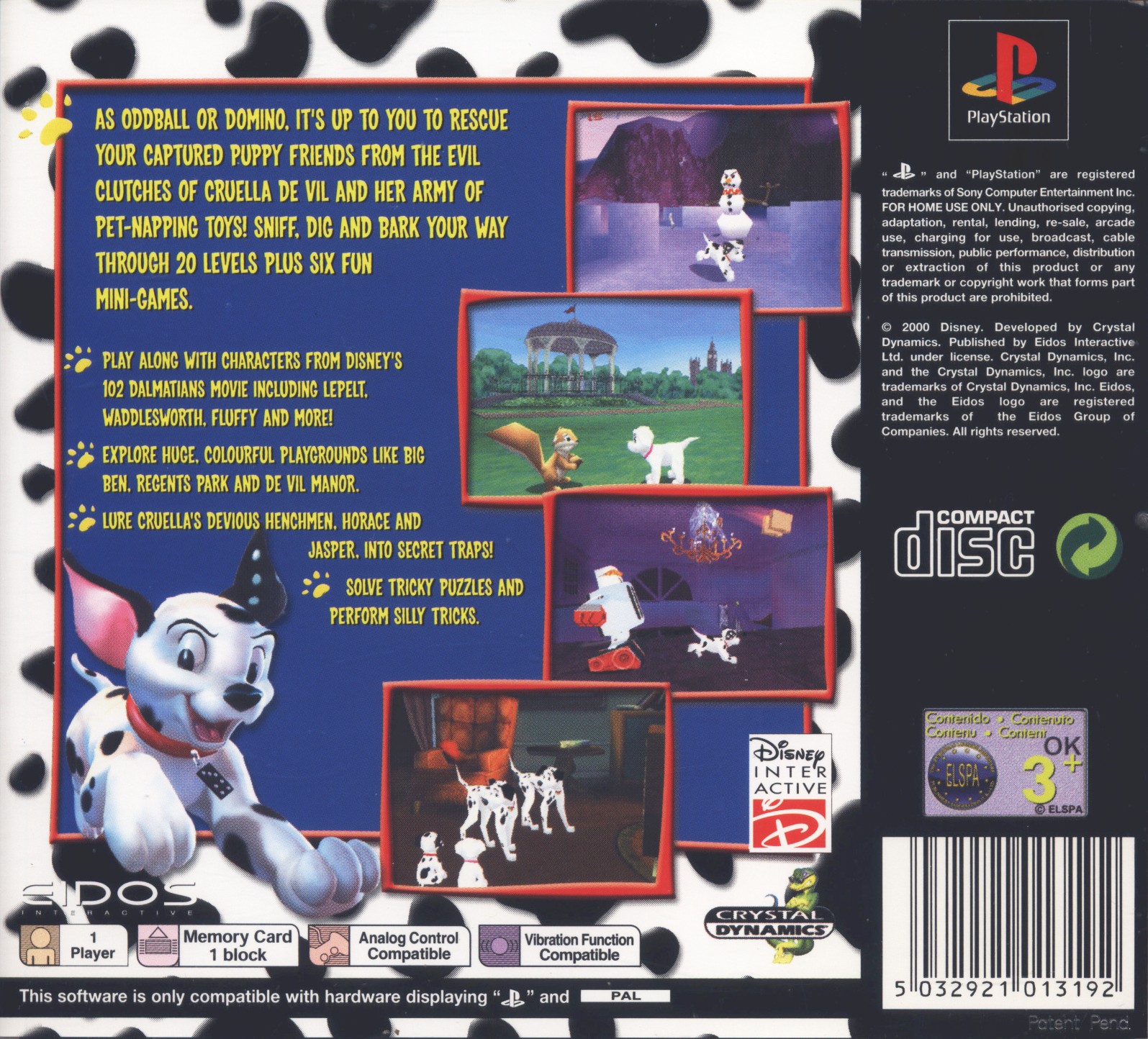 Contraportada de Disney's 102 Dalmatians - Puppies to the Rescue · GB