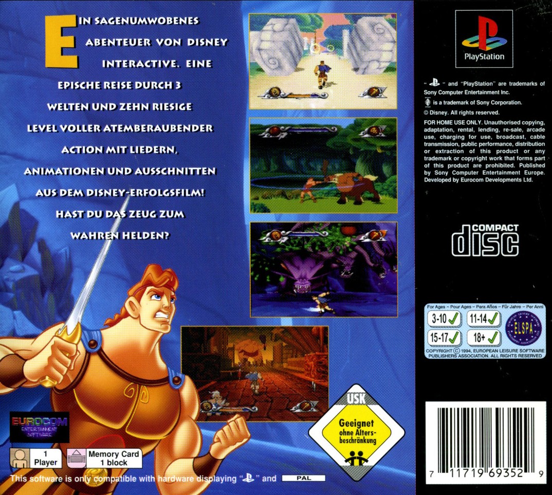 Contraportada de Disney's Hercules Action-Spiel · DE