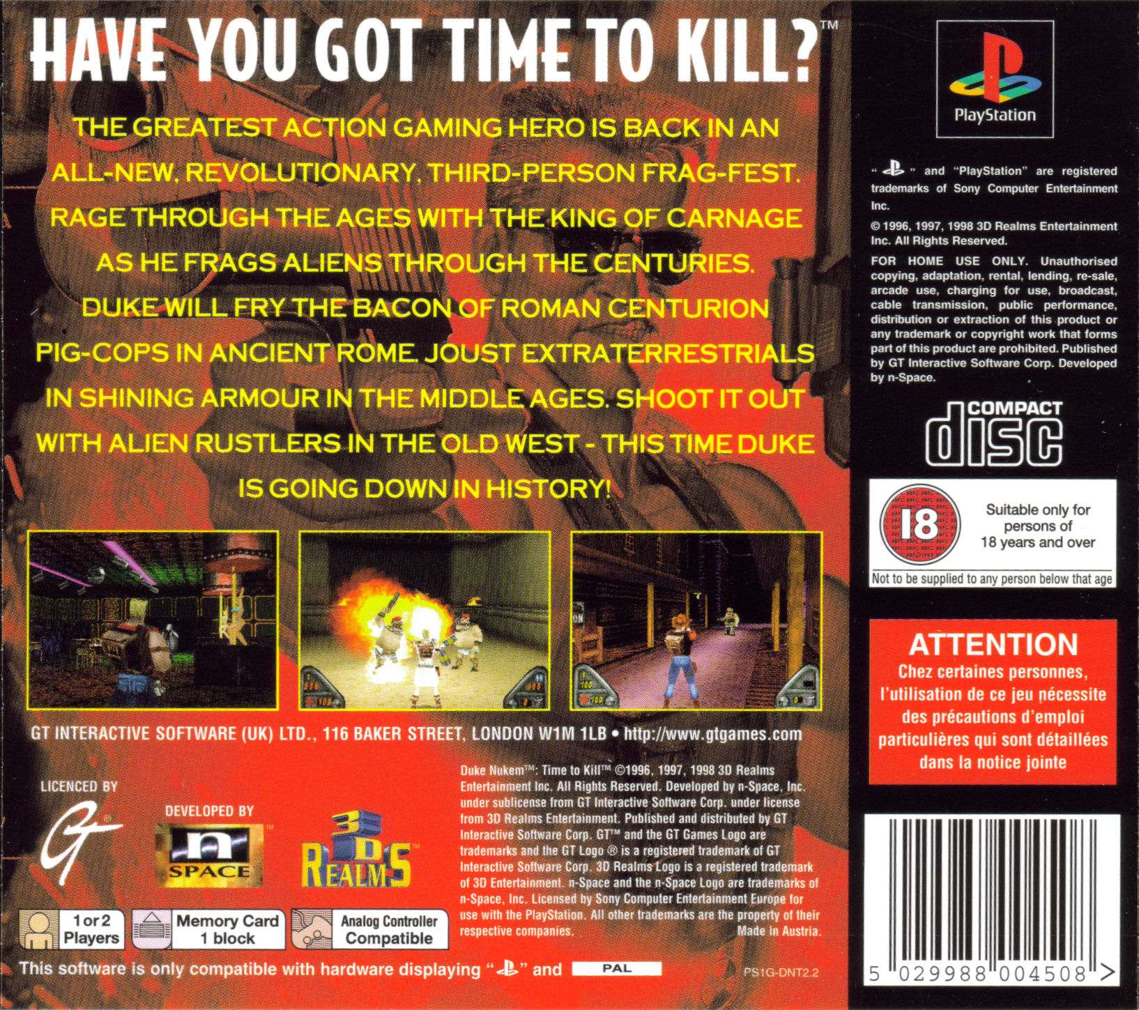 Contraportada de Duke Nukem - Time to Kill · EU