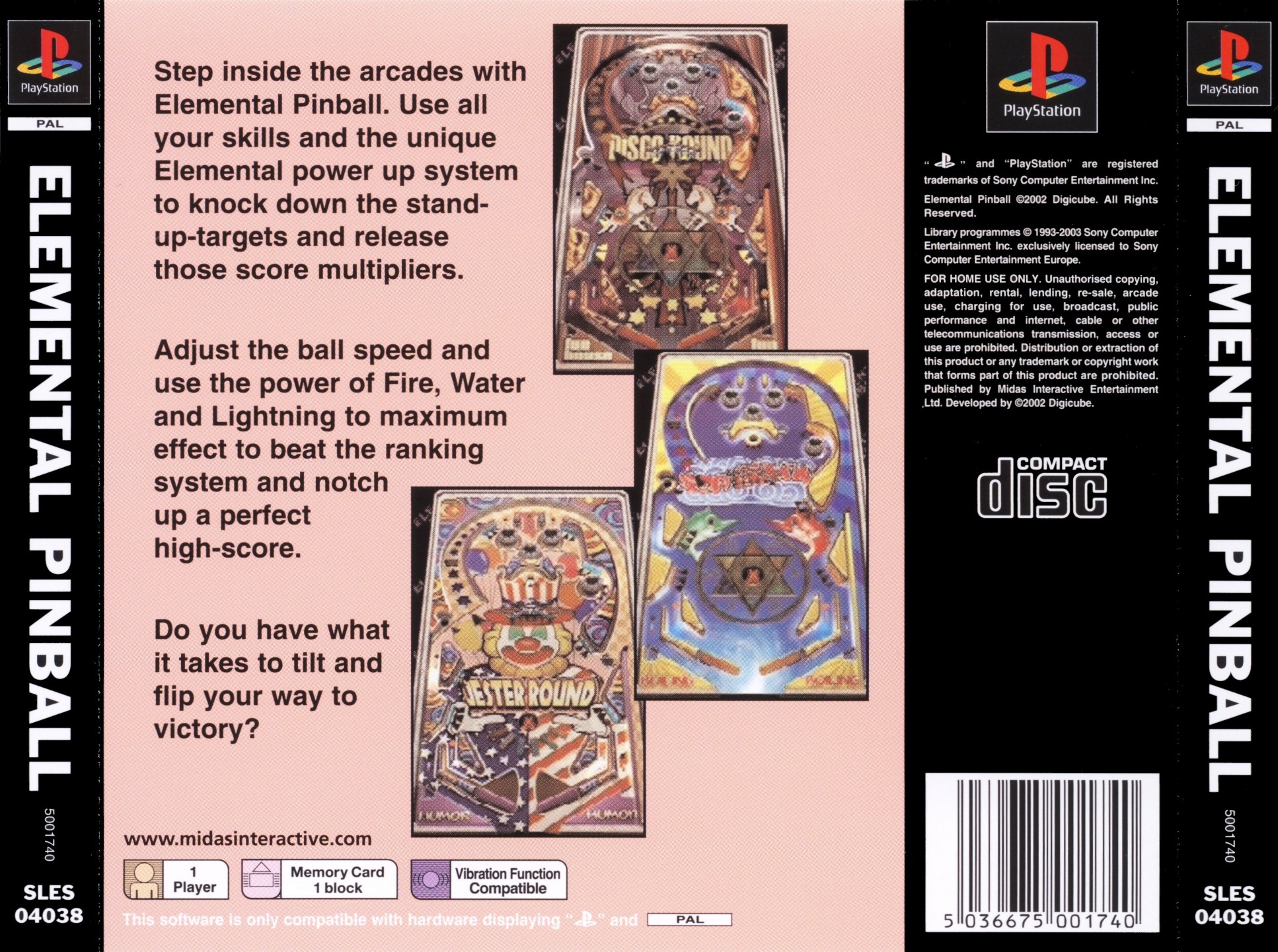 Contraportada de Elemental Pinball · EU