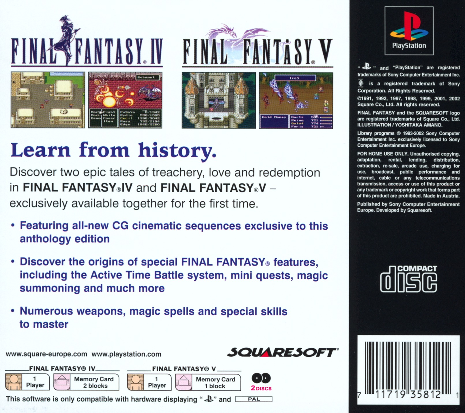 Contraportada de Final Fantasy Anthology · EU