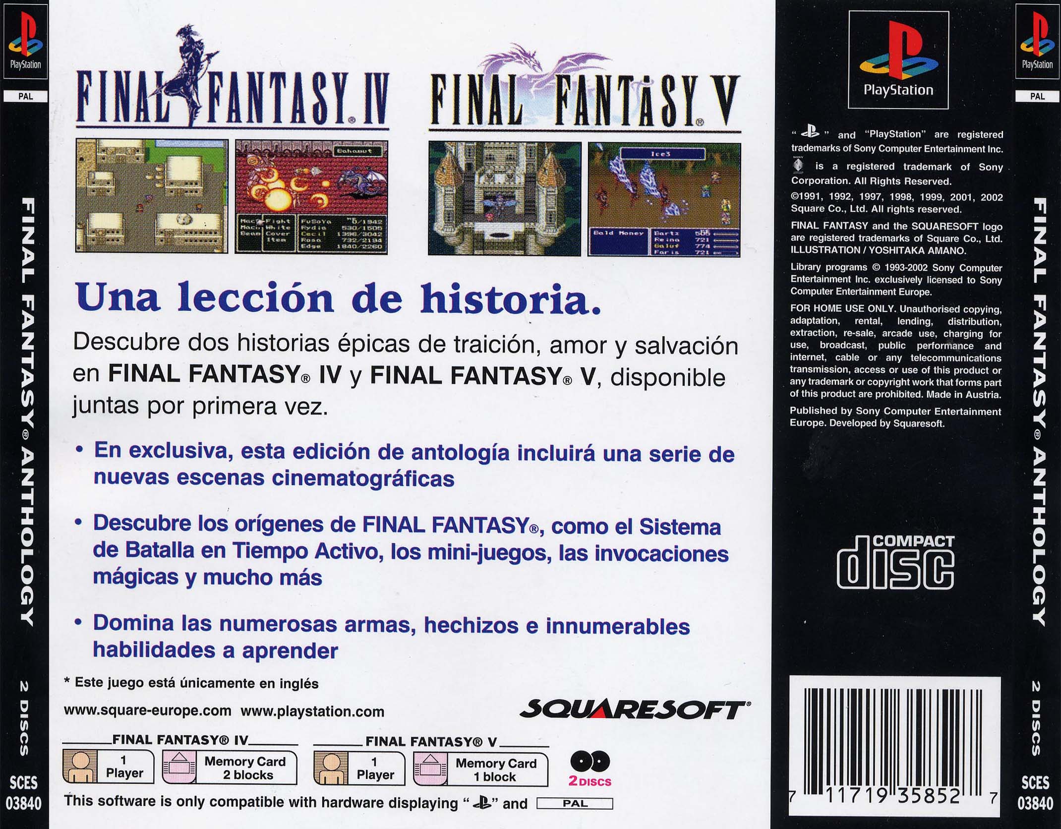 Contraportada de Final Fantasy Anthology · ES