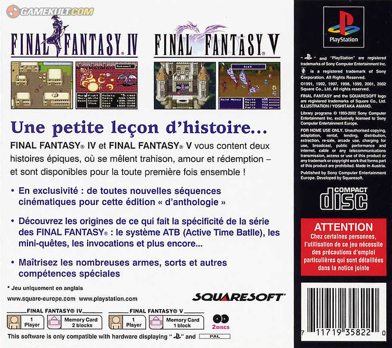 Contraportada de Final Fantasy Anthology · FR
