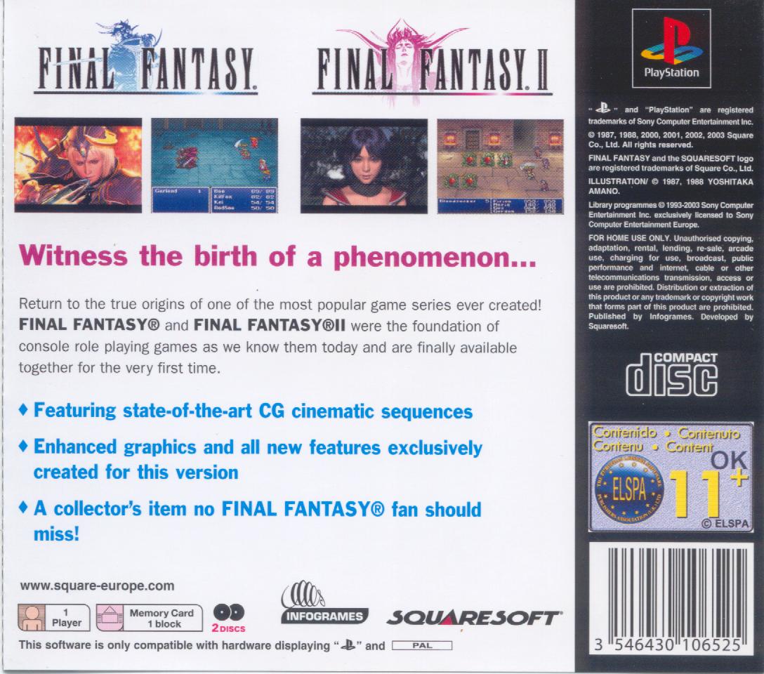 Contraportada de Final Fantasy Origins · EU