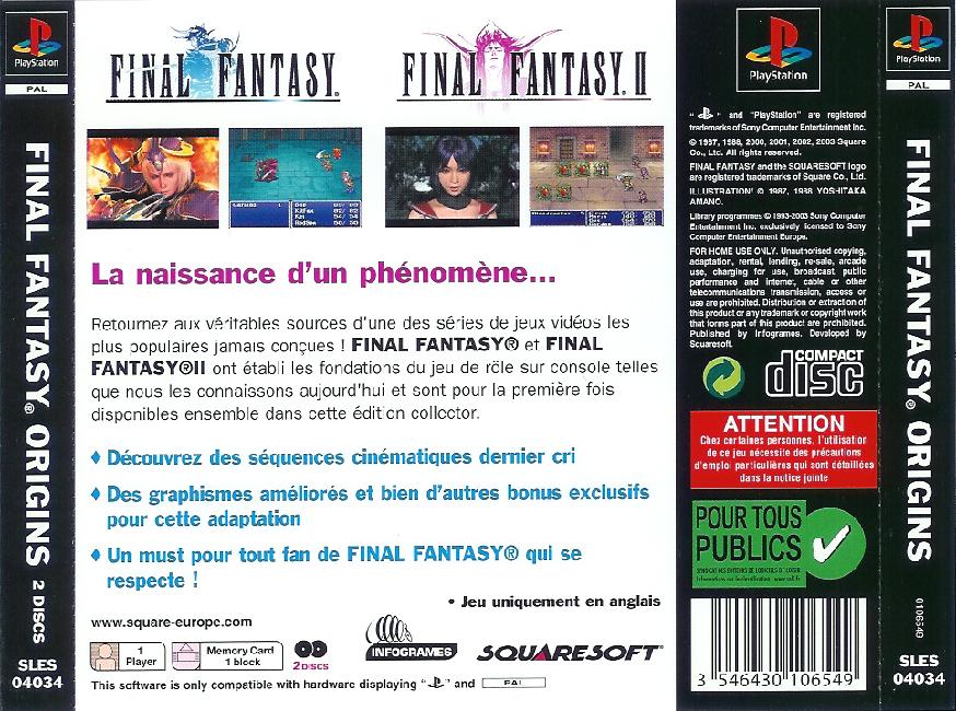 Contraportada de Final Fantasy Origins · FR