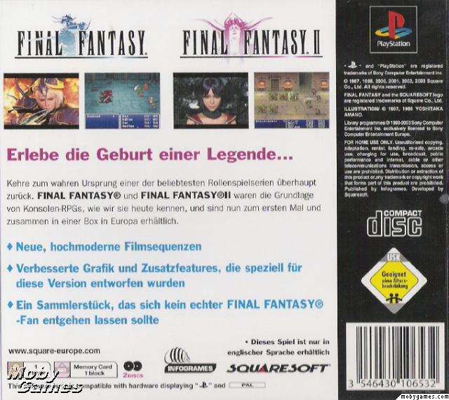 Contraportada de Final Fantasy Origins · DE