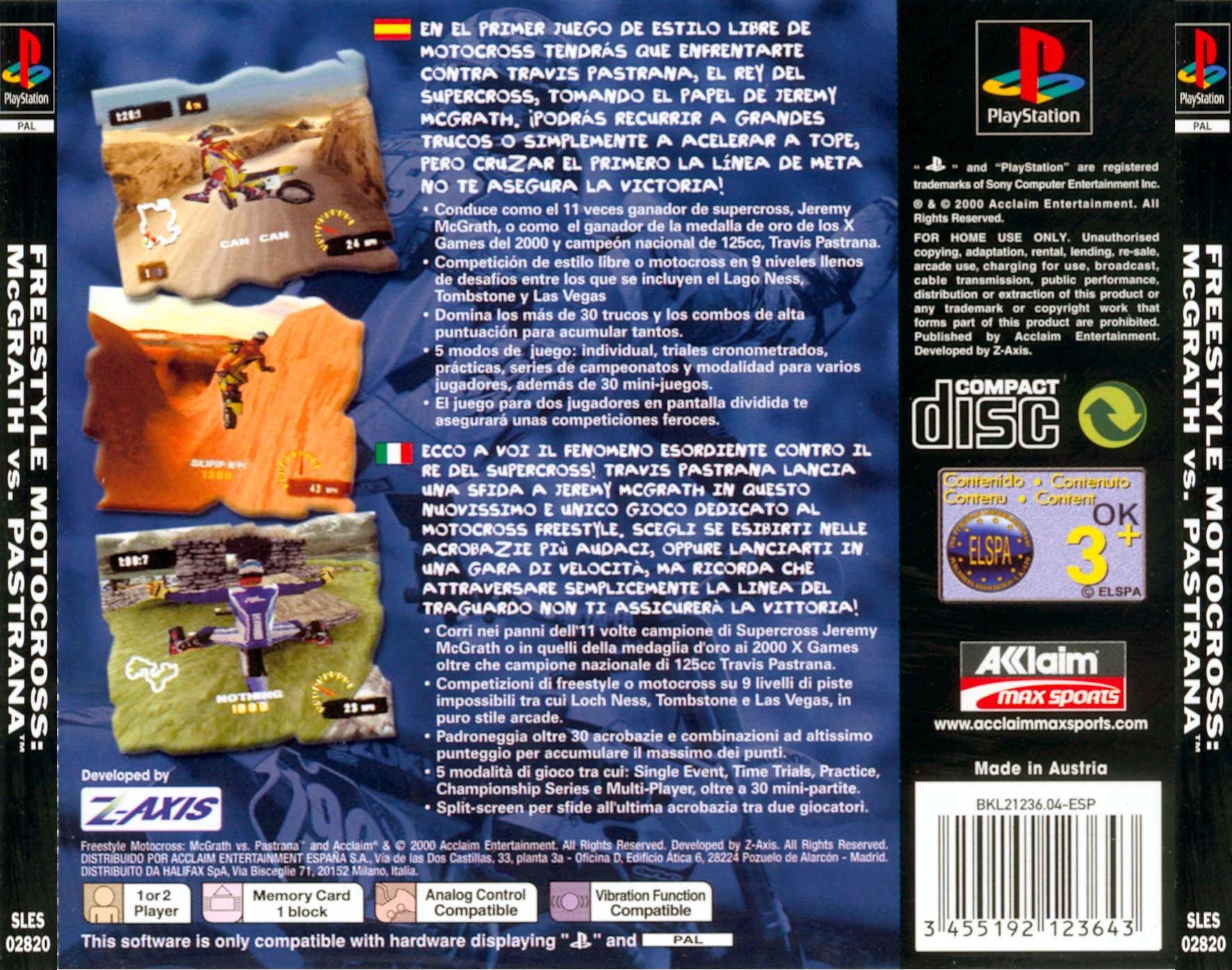 Contraportada de Freestyle Motocross McGrath vs. Pastrana · EU