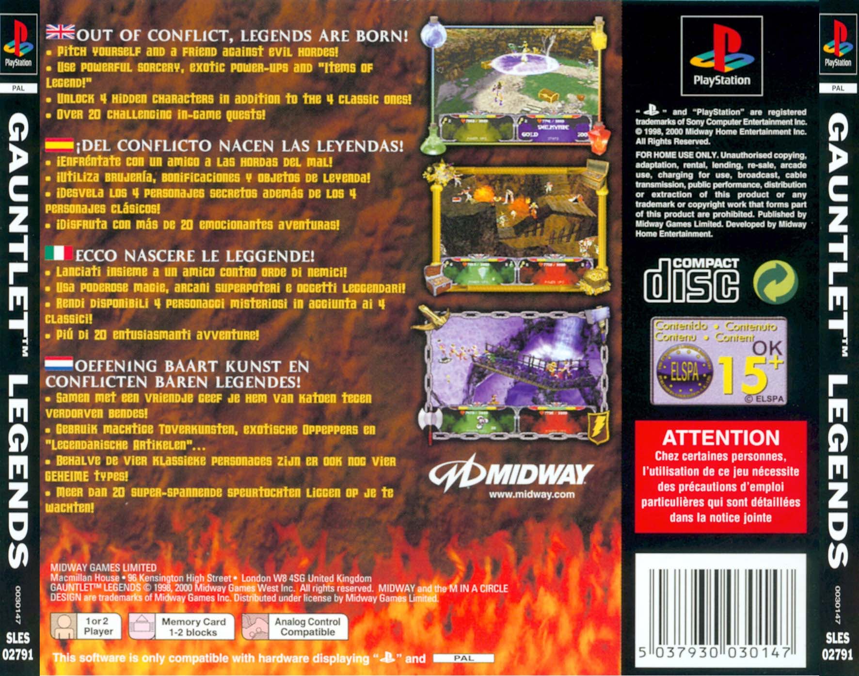Contraportada de Gauntlet Legends · EU