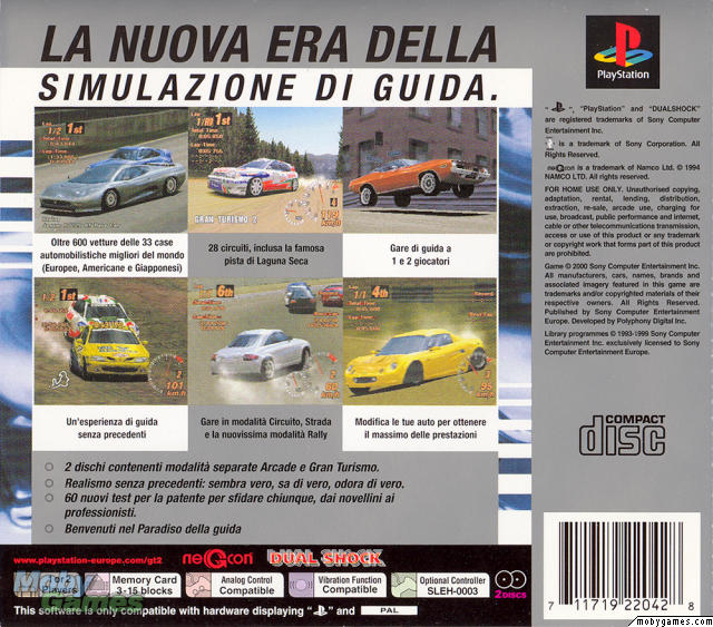 Contraportada · Platinum de Gran Turismo 2 · IT