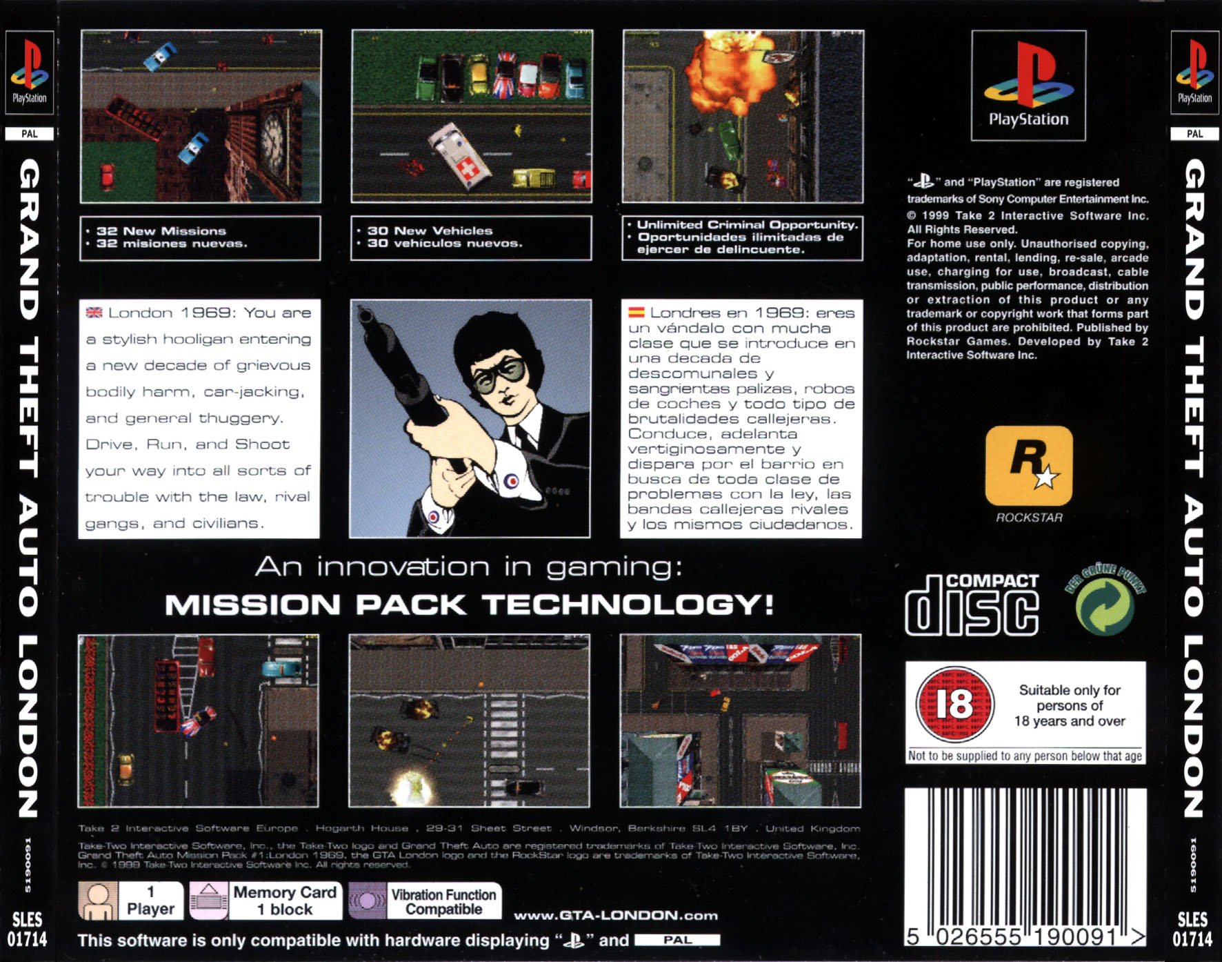 Contraportada de Grand Theft Auto - Mission Pack #1: London 1969 · EU