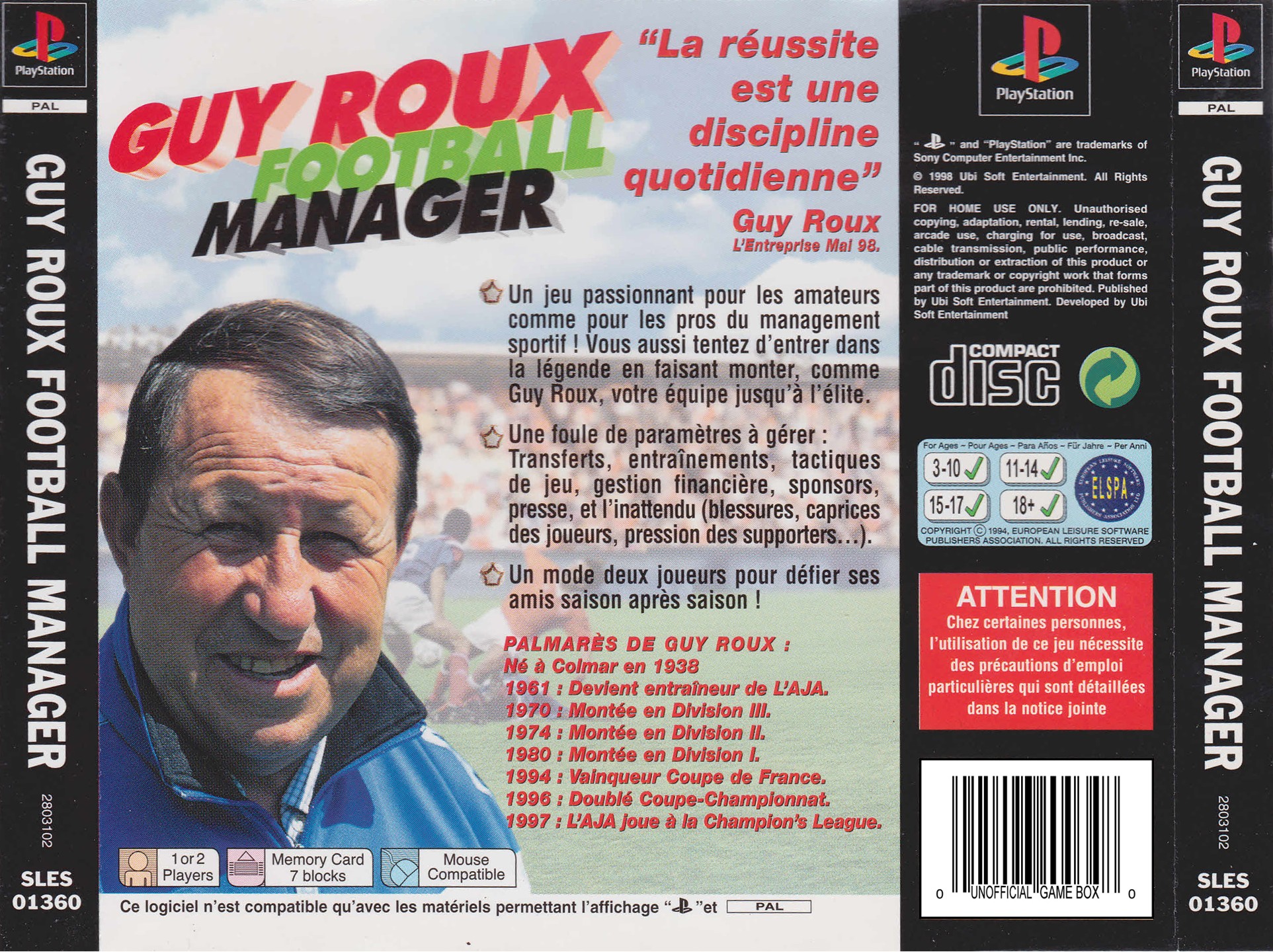 Contraportada de Guy Roux Football Manager Saison 97/98 · FR
