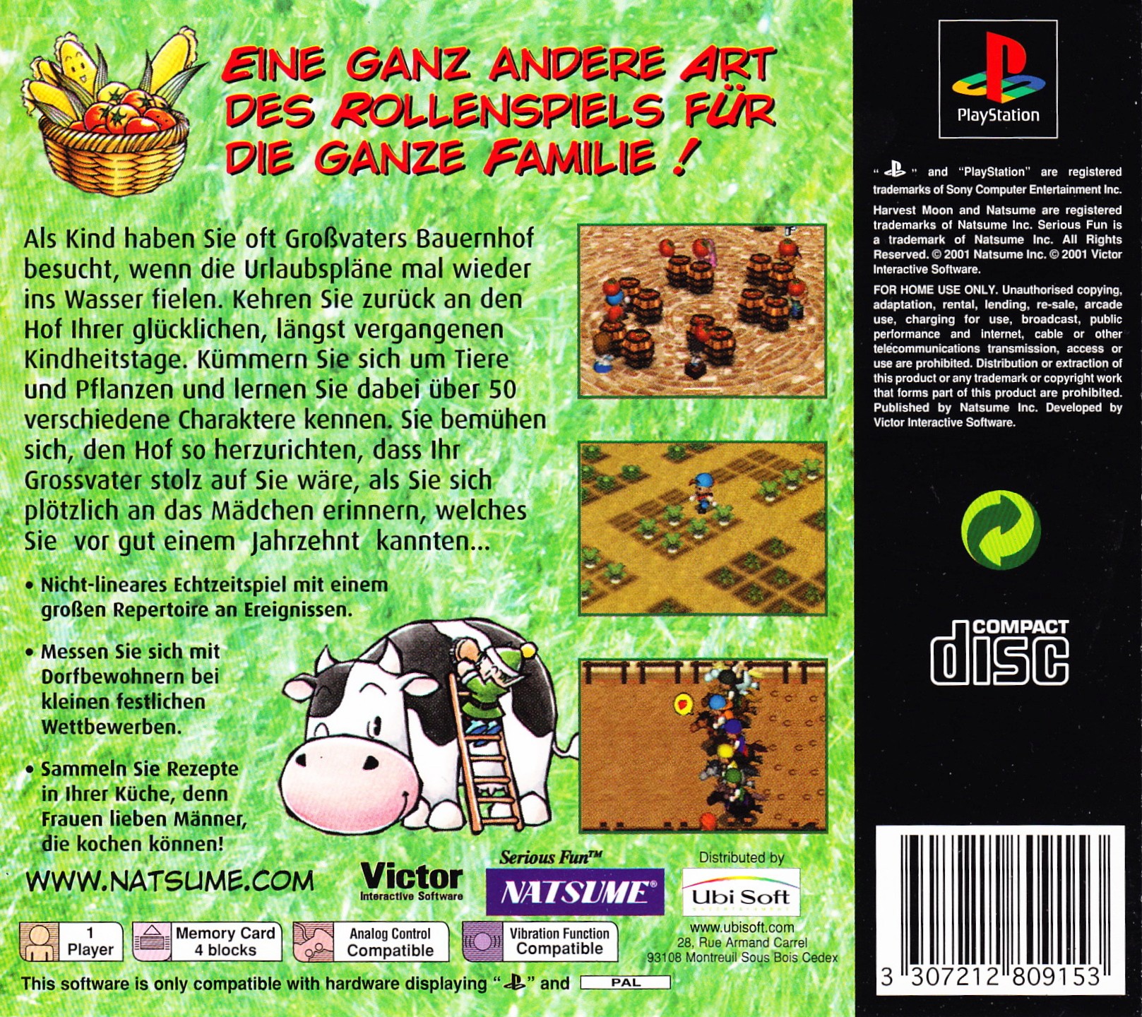 Contraportada de Harvest Moon Back to Nature · DE