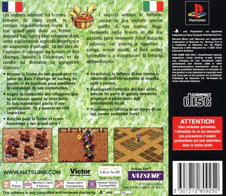 Contraportada de Harvest Moon Back to Nature · EU
