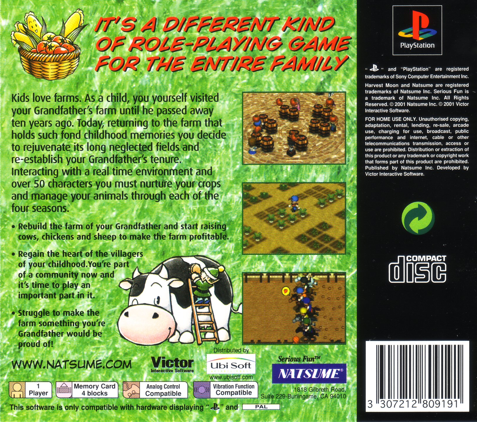 Contraportada de Harvest Moon Back to Nature · EU