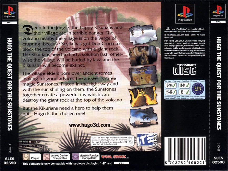 Contraportada de Hugo The Quest For the Sunstones · EU