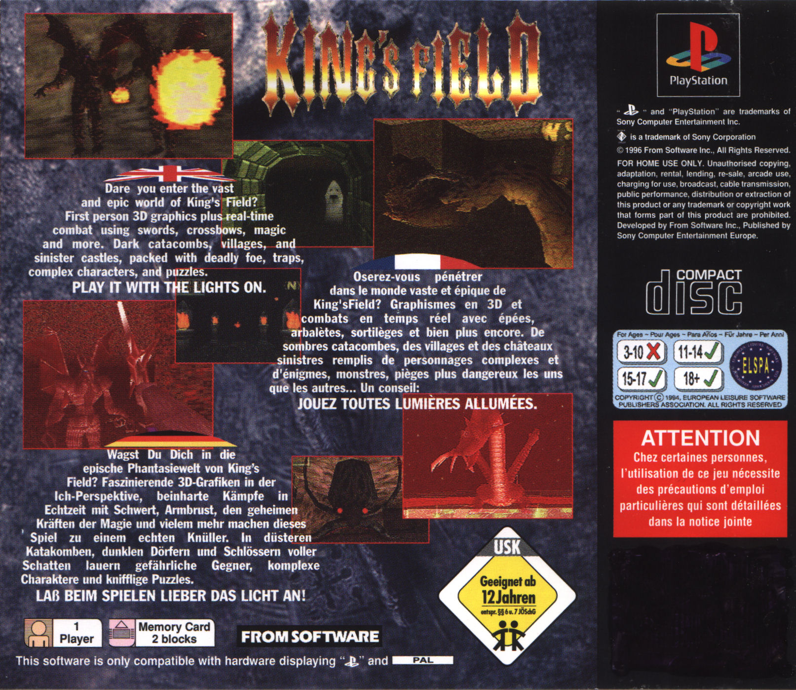 Contraportada de King's Field · EU
