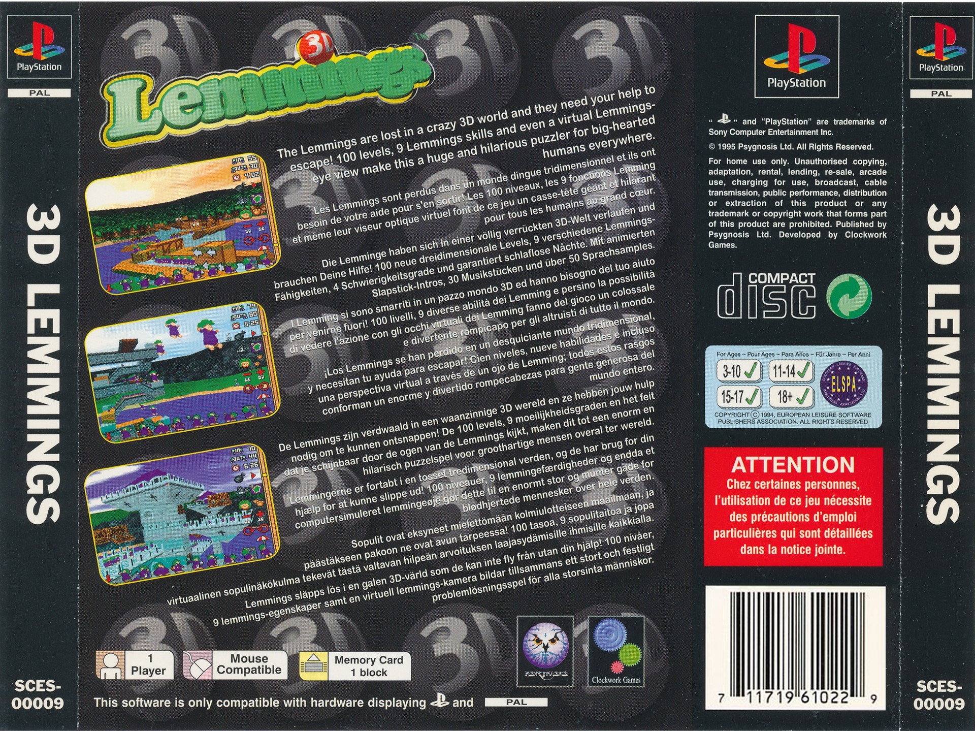 Contraportada de 3D Lemmings · EU
