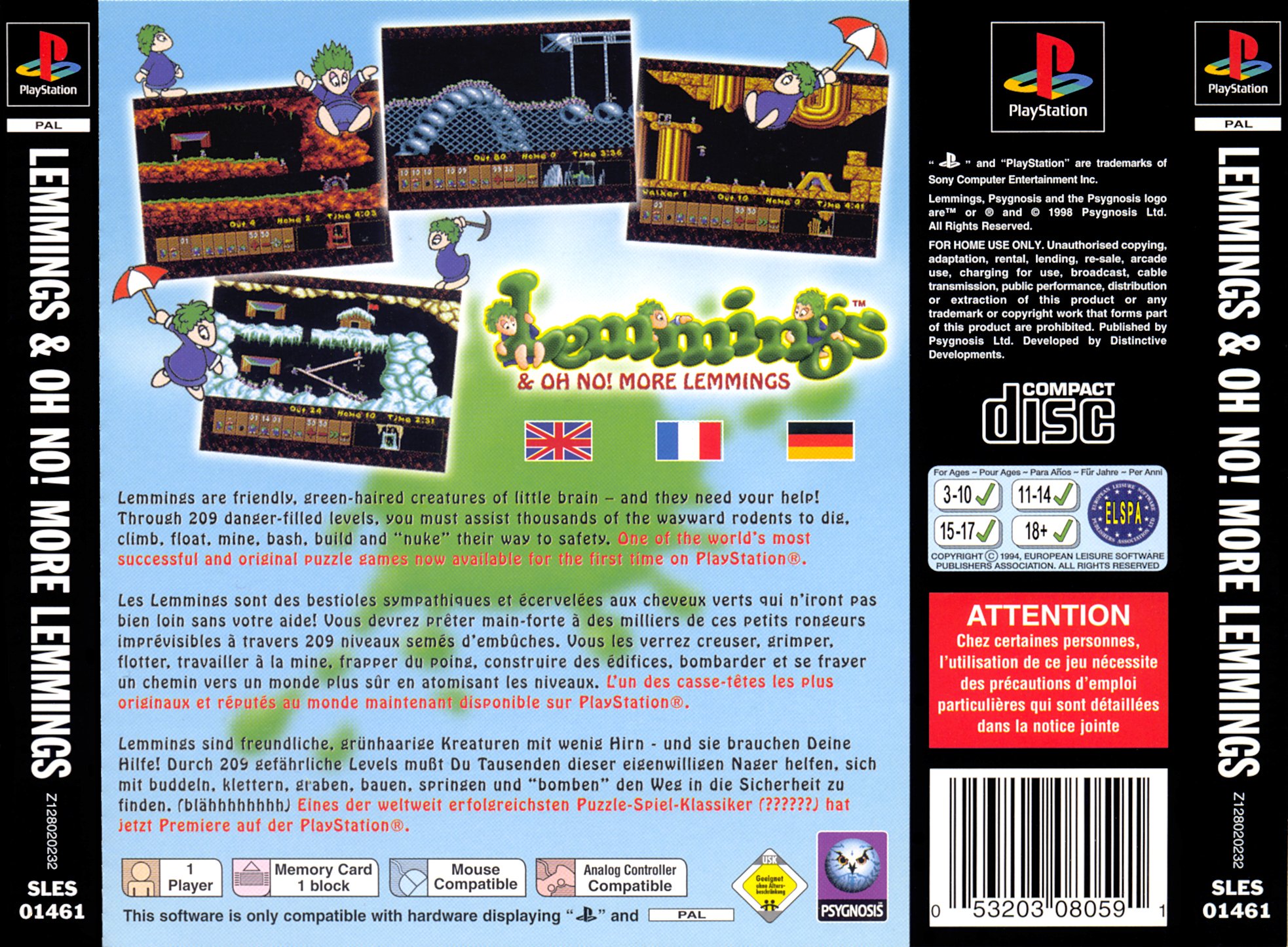 Contraportada de Lemmings and Oh No More Lemmings · EU