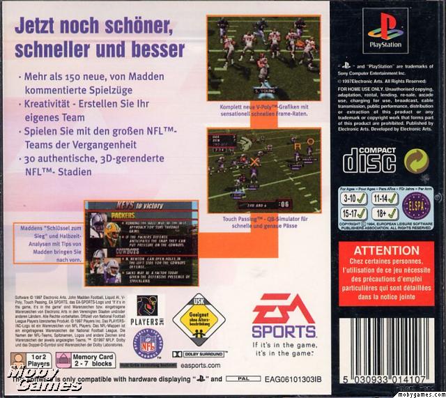 Contraportada de Madden 98 · DE