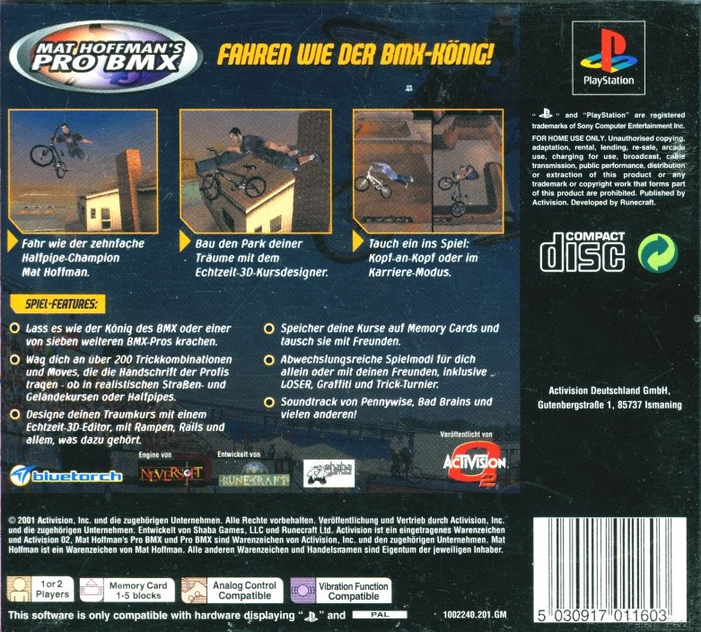 Contraportada de Mat Hoffman's Pro BMX · DE