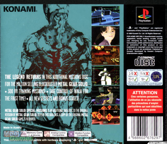 Contraportada de Metal Gear Solid Special Missions · GB