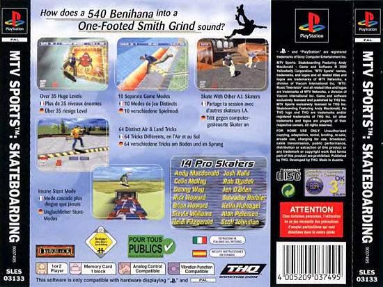 Contraportada de MTV Sports Skateboarding Featuring Andy MacDonald · EU