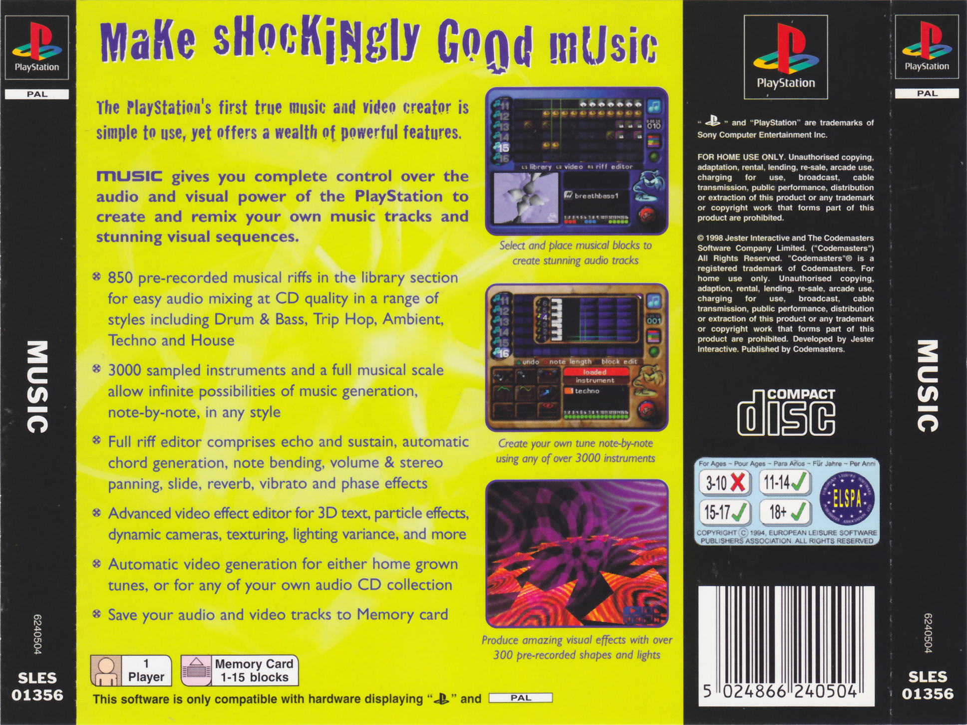 Contraportada de Music - Music Creation for the Playstation · EU