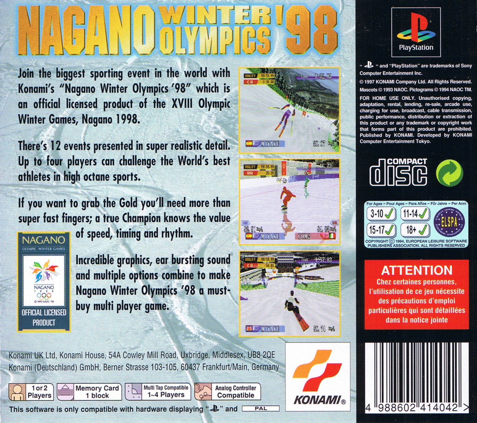 Contraportada de Nagano Winter Olympics '98 · EU